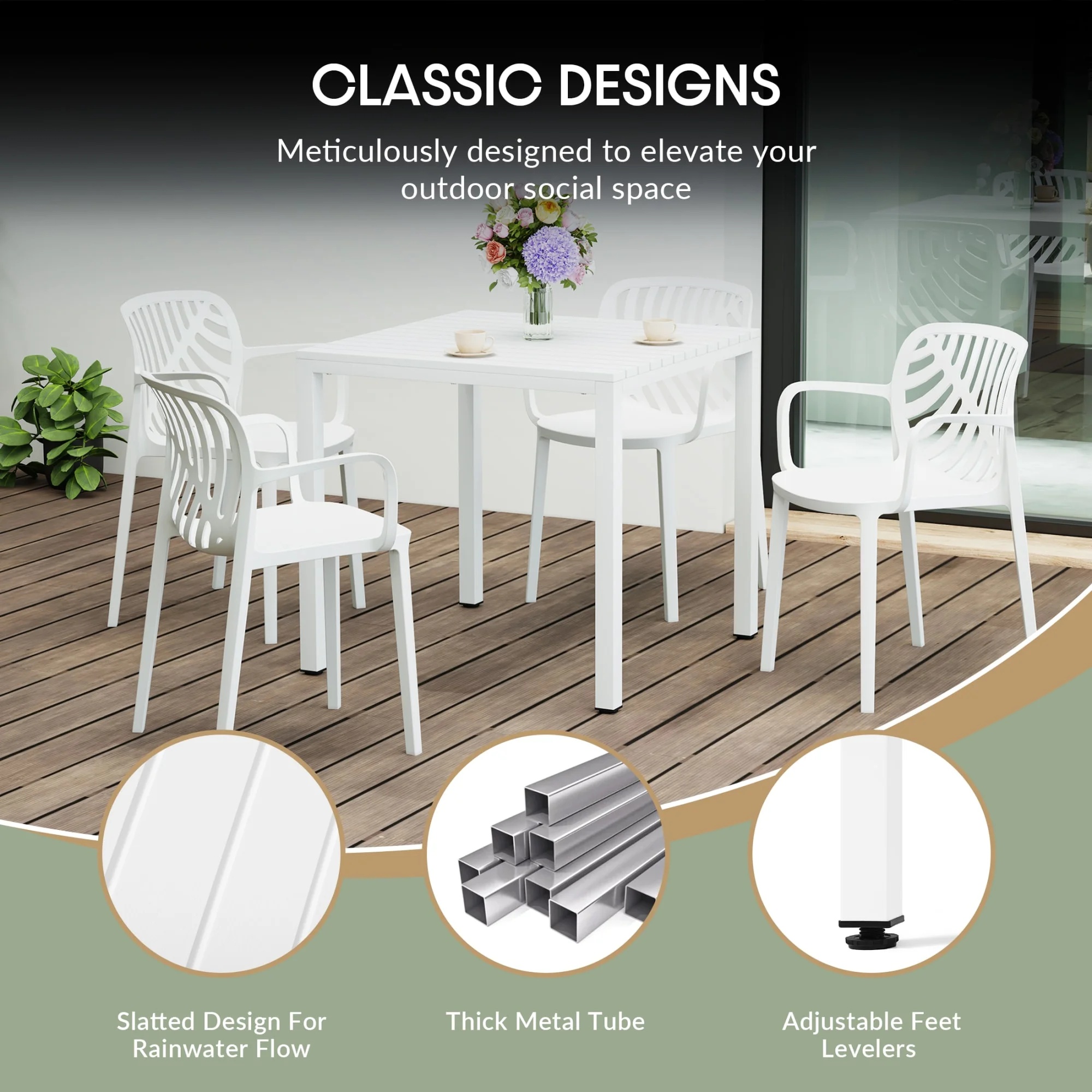 WestinTrends Playa 5-Piece Outdoor Metal Frame Dining Table Patio Set with Stackable Patio Dining Chairs, Olive Green - Image 47
