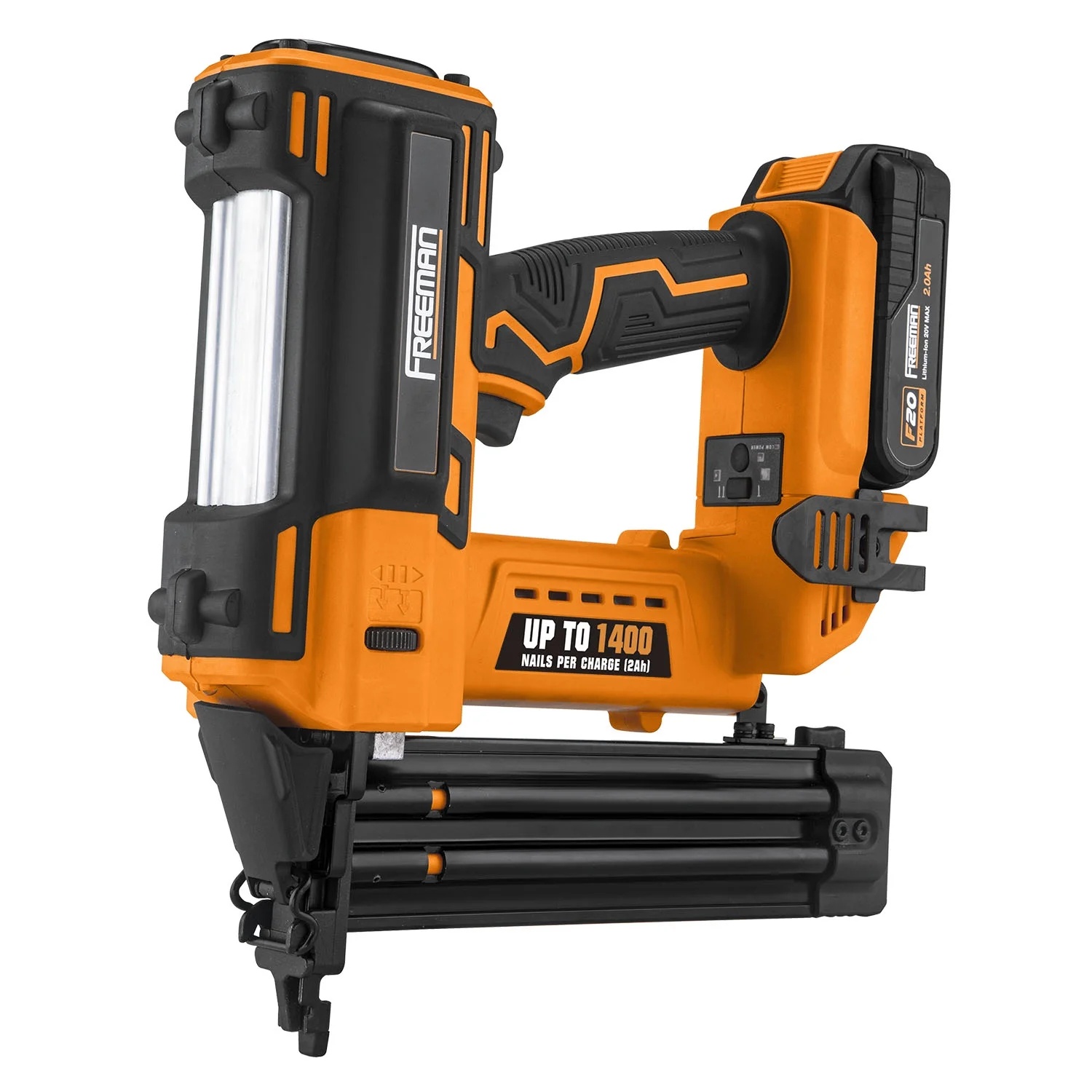 Freeman PE20VBR50 20 Volt Cordless 18-Gauge 2" Brad Nailer Kit with Lithium Ion Battery, Charger, Bag, and Nails (500 Count) -C 1400 Shots per Charge - Image 2
