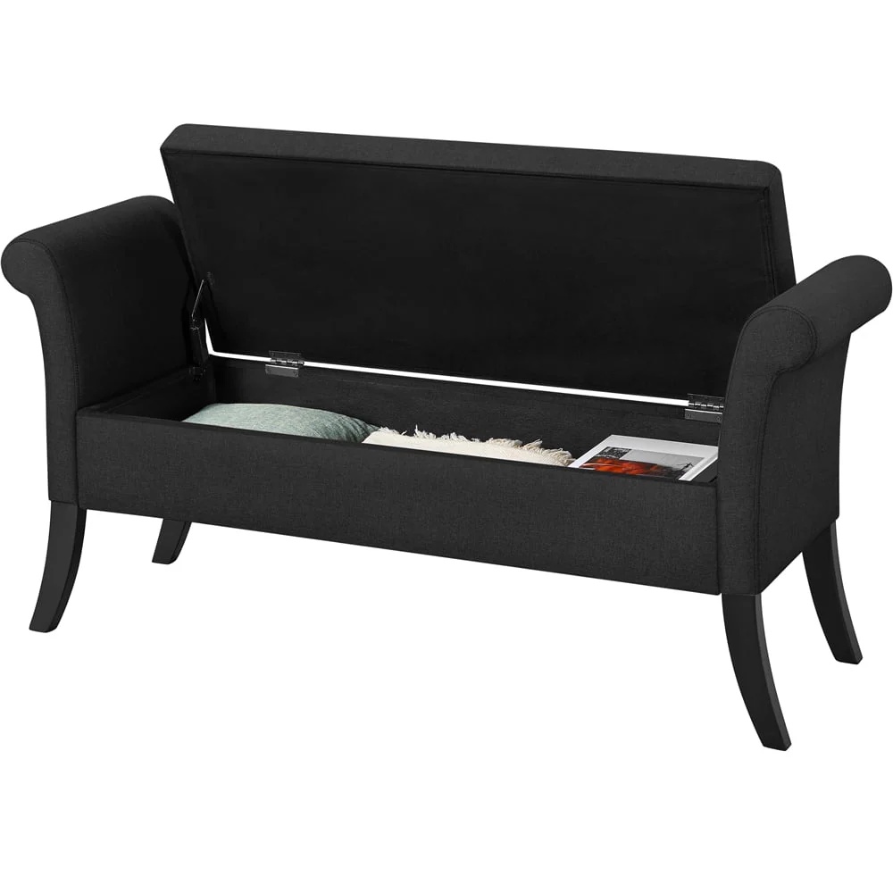 SMILE MART Modern Fabric Tufted Storage Bench with Rolled Arms for Home, Black - Image 4