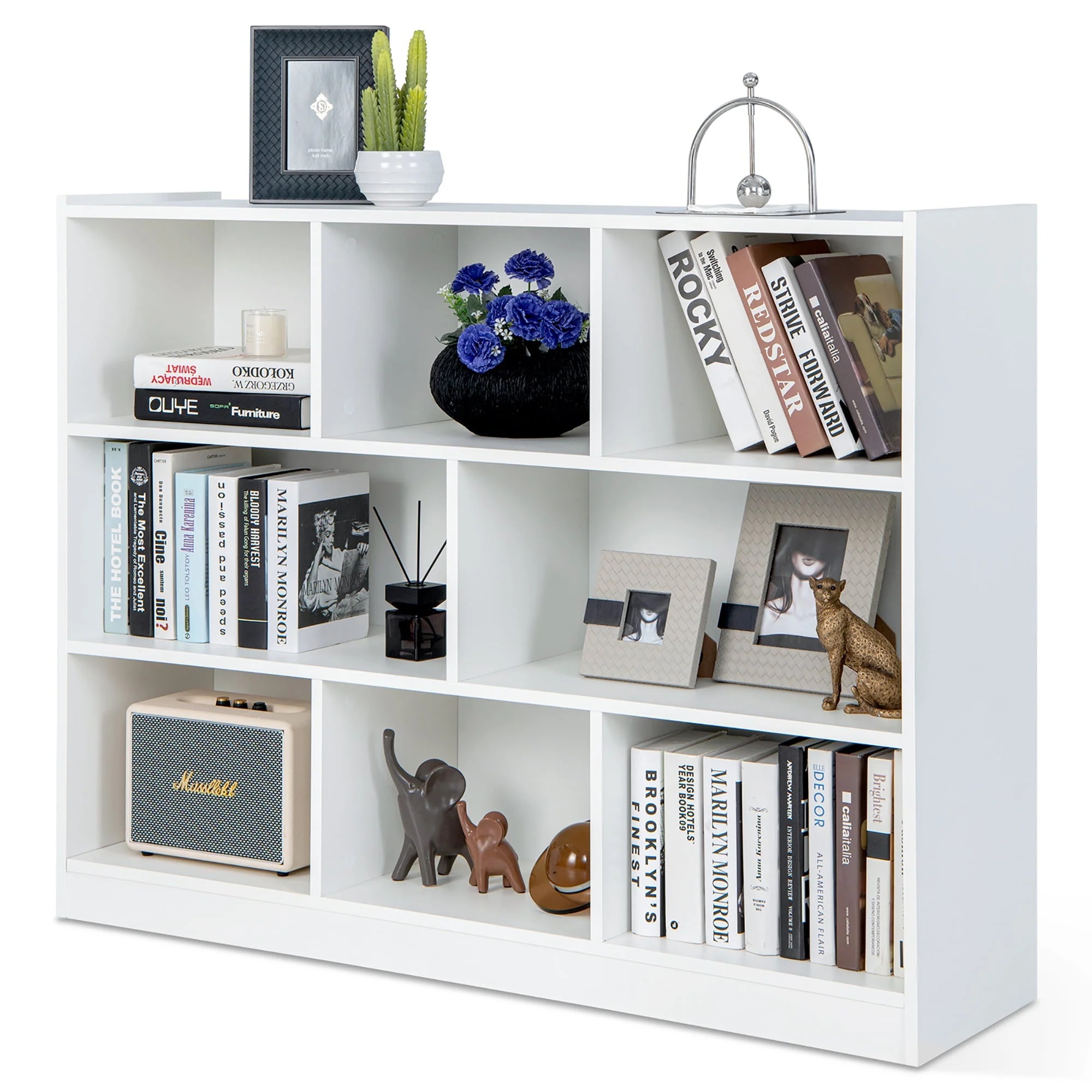 Costway 3-tier Open Bookcase 8-Cube Floor Standing Storage Shelves Display Cabinet White - Image 9