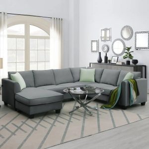 THINK 30,Convertible Sectional Sofa with Storage Ottoman, Modern Modular Sofa Sets L Shape Couches with 3 Pillows, for Living Room Furniture, Grey