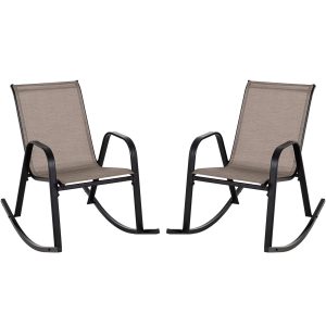 Costway 2 PCS Patio Rocking Chair Heavy-Duty Metal Rocker Outdoor Anti-Slip Brown