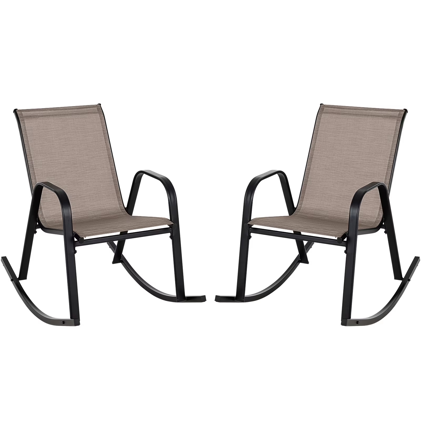 Costway 2 PCS Patio Rocking Chair Heavy-Duty Metal Rocker Outdoor Anti-Slip Brown