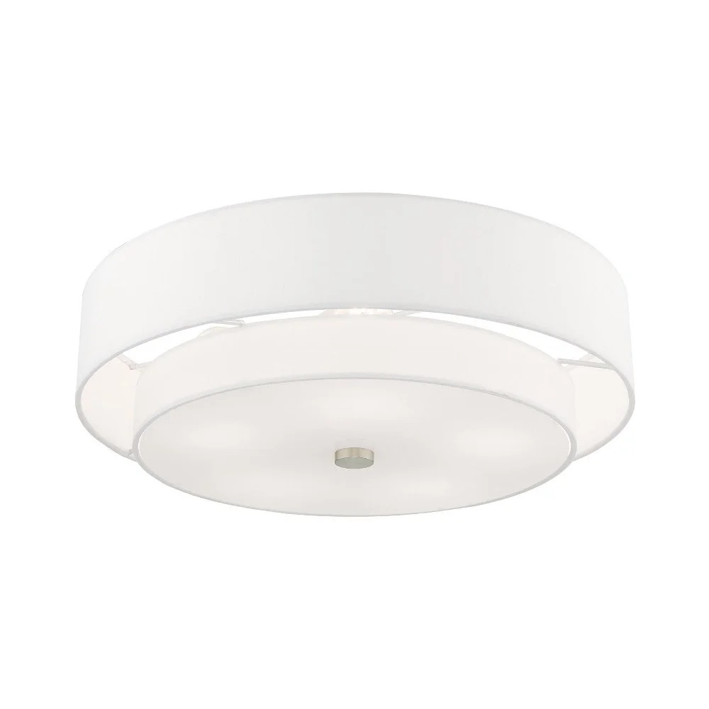 Livex Lighting Meridian 9.5" 5-Light Metal & Fabric Semi Flush in Satin Brass - Image 6