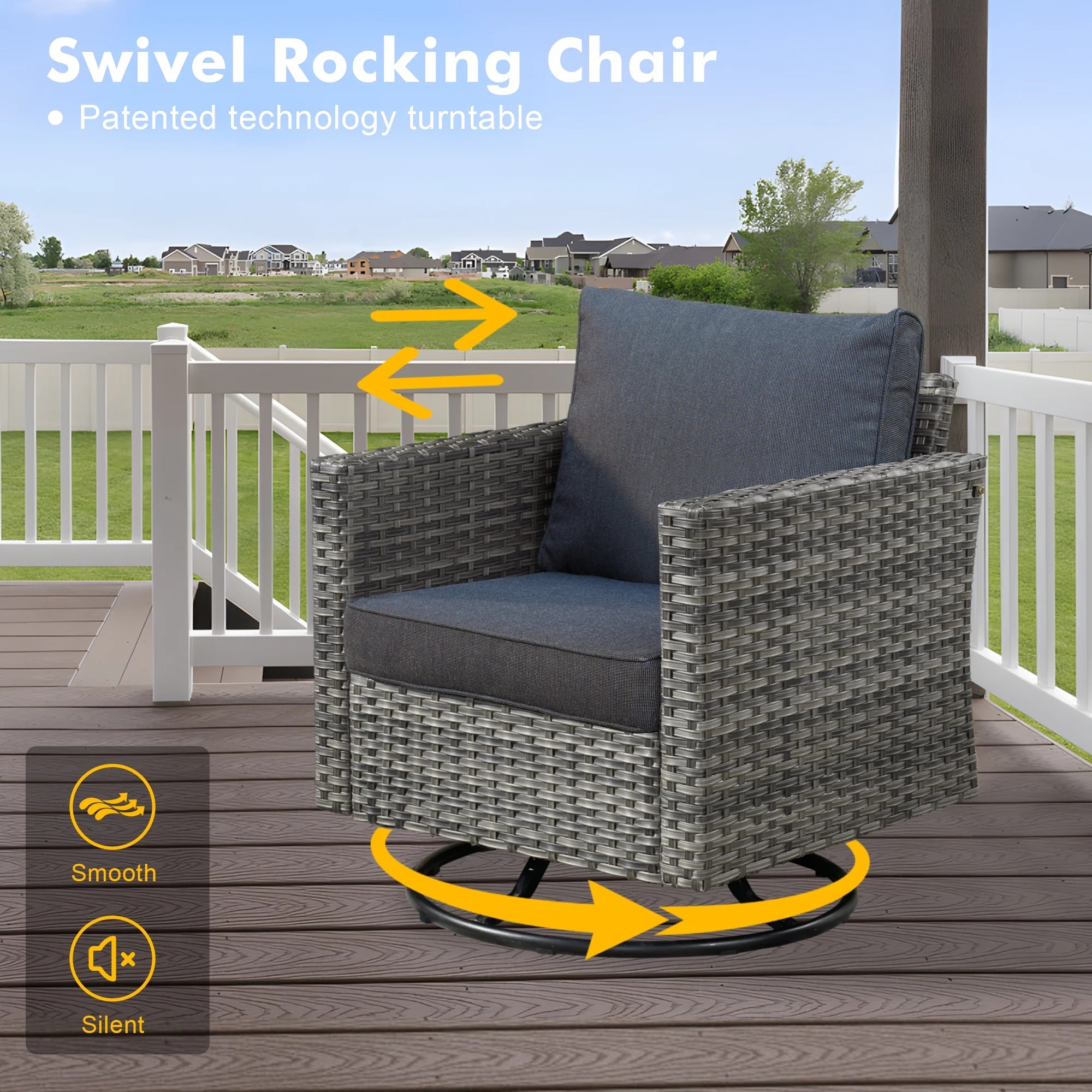 Ovios 6 Pieces Outdoor Patio Furniture Set with Gas Propane Fire Pit Table Wicker Outdoor Conversation Set with Swivel Rocking Chair for Backyard, Cushion Beige - Image 30