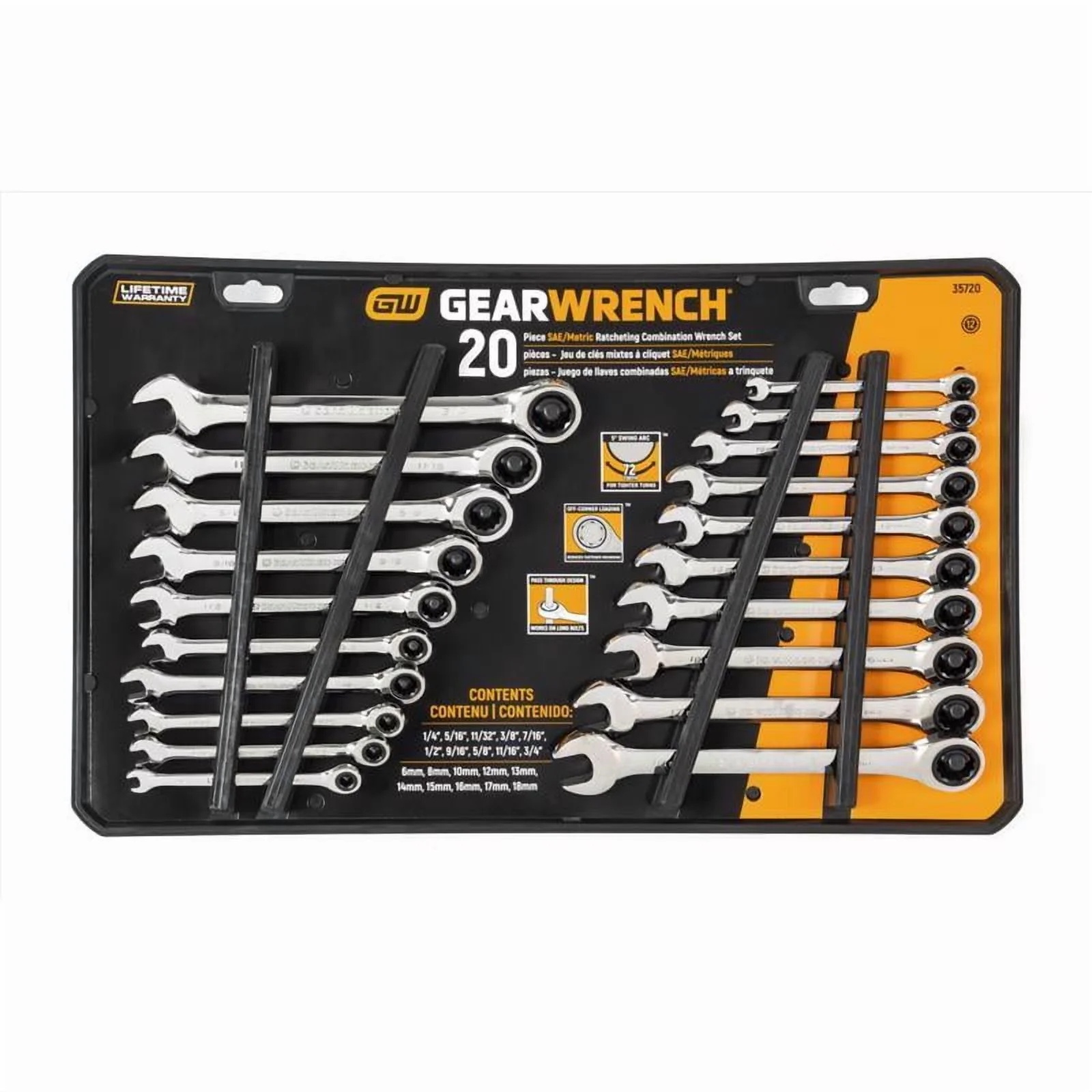 GearWrench Ratcheting Combination Wrench Set, 20-Pc., SAE and Metric, Model# 35720-06 - Image 2
