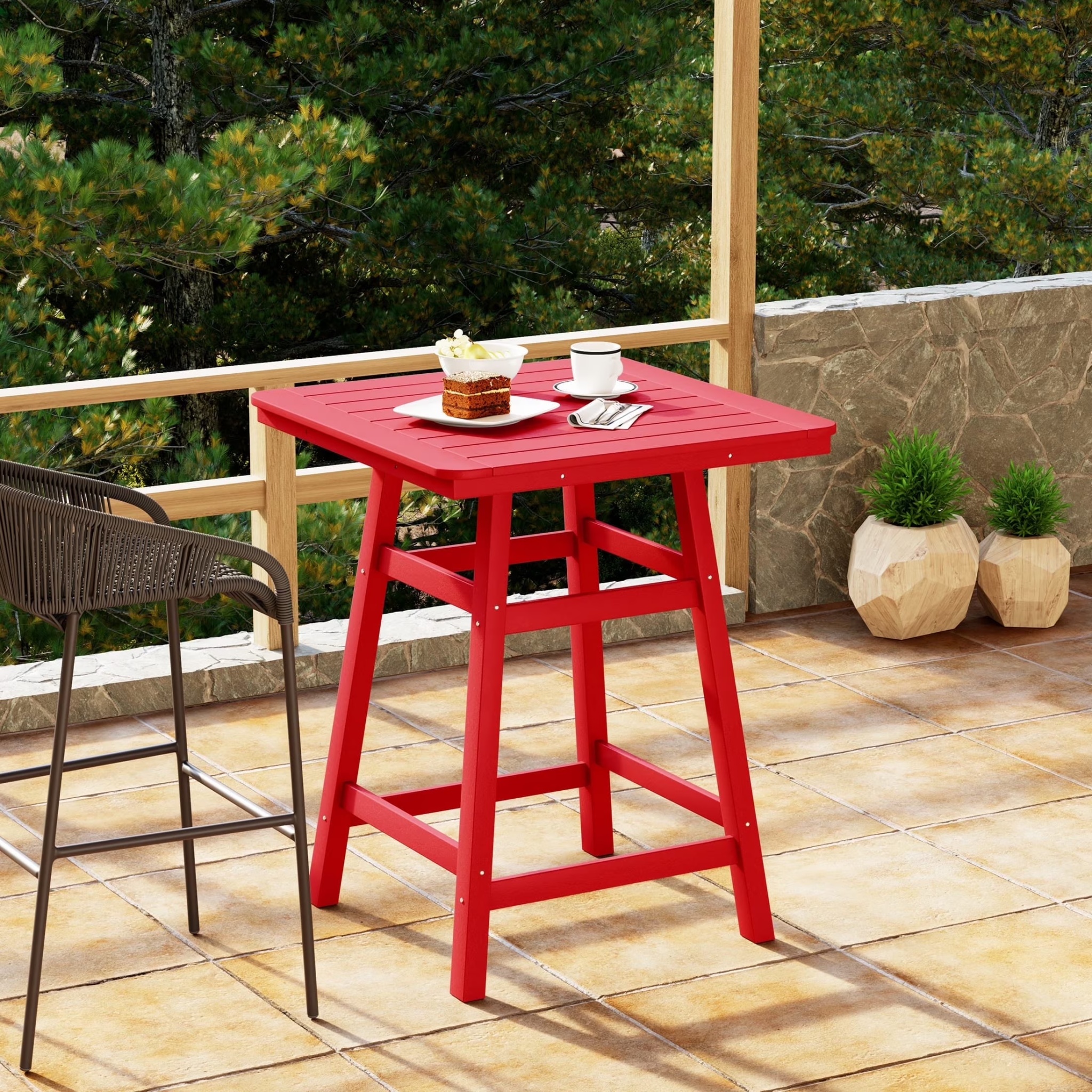 WestinTrends Outdoor 37" Counter Height HDPE Patio Square Bar Table, Dark Brown - Image 11