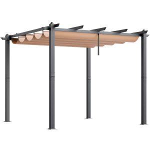 KFFKFF 10'x10' Outdoor Aluminum Pergola with Adjustable Canopy, Modern Design with Sunshade for Patios, Gardens, Decks, and Backyards (Beige)