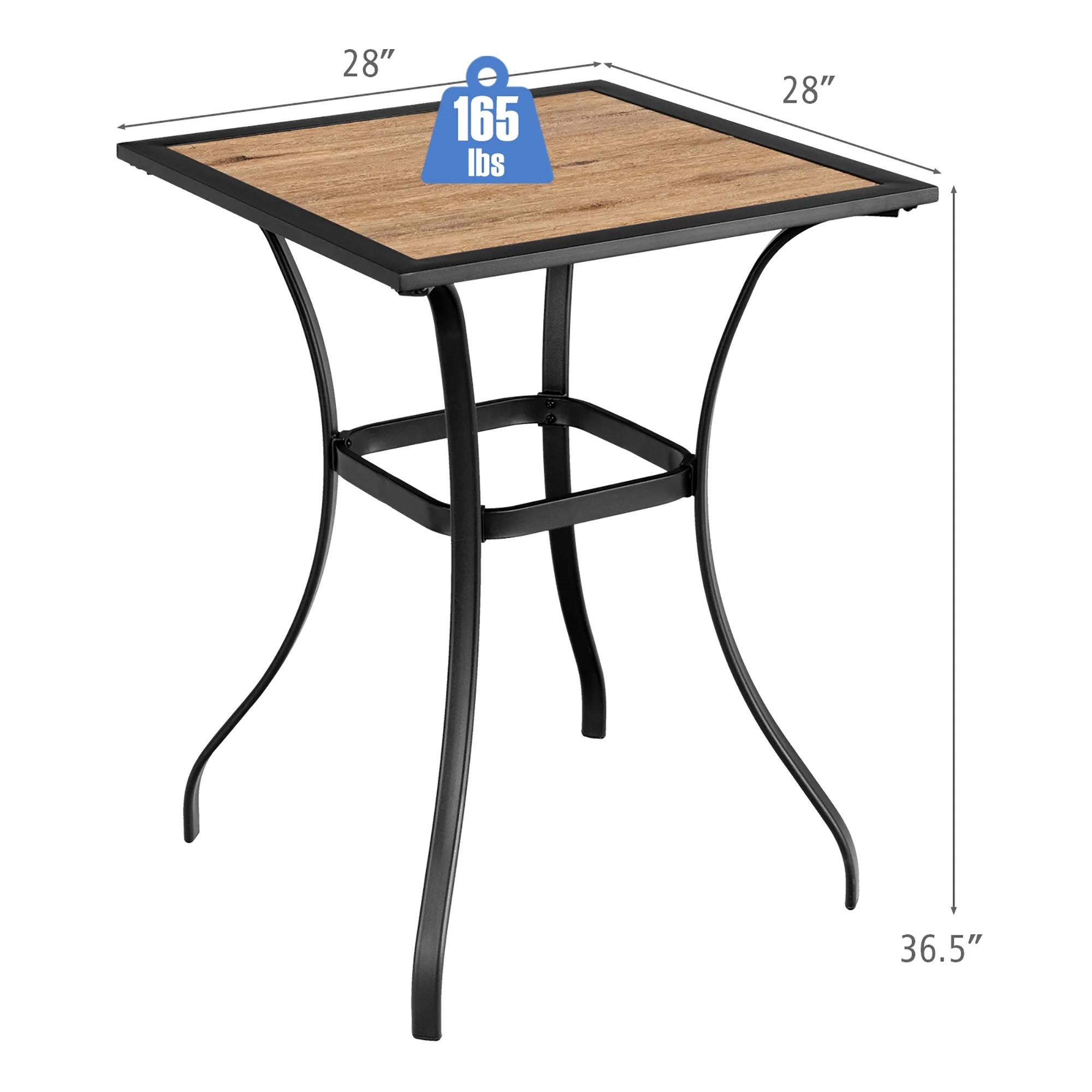 Costway Patio Square Bar Table Wood-Like Tabletop Metal Frame Garden Backyard - Image 3