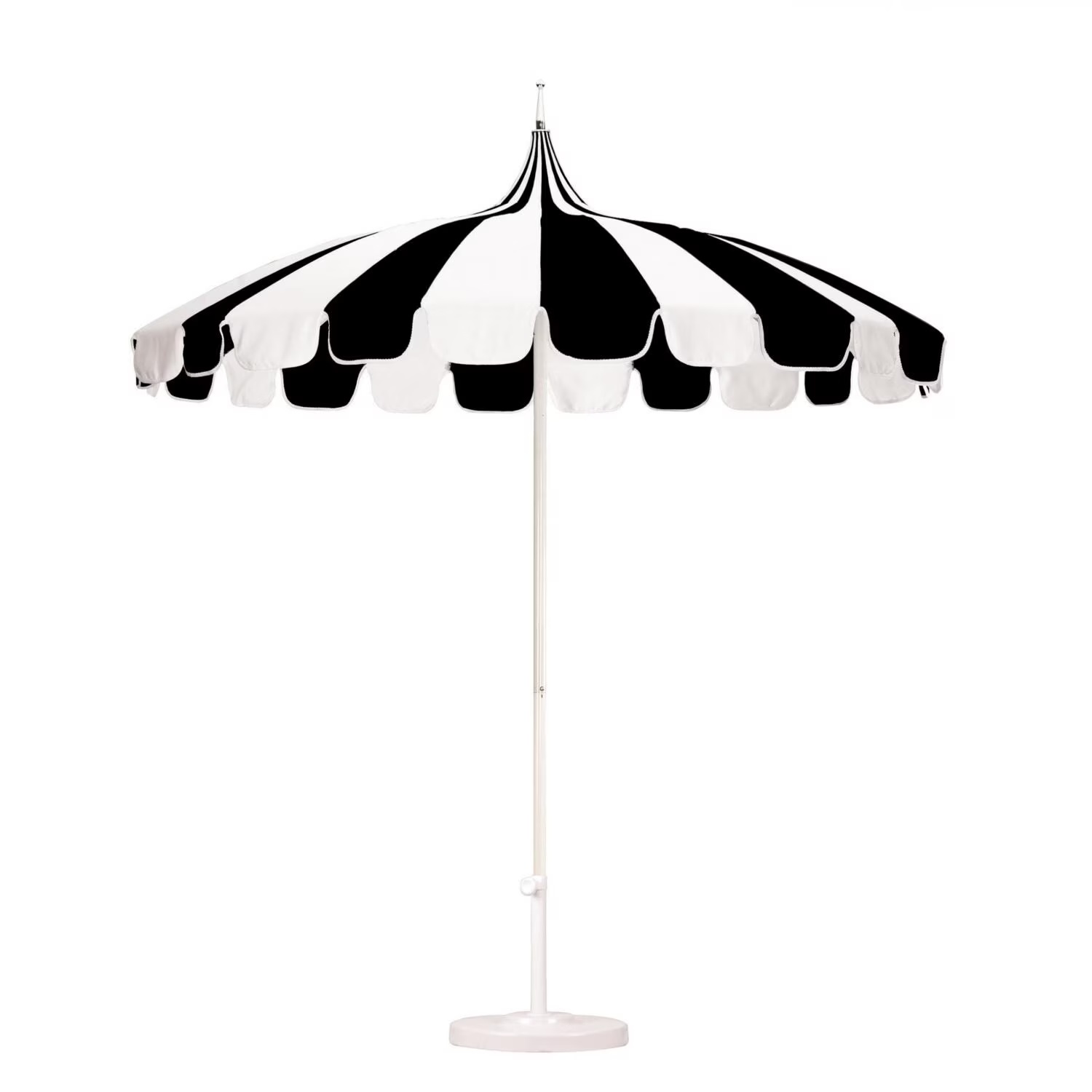 California Umbrella Pagoda Series 8.5 Ft Round Aluminum Pagoda Patio Umbrella W/ Push Lift & Steel Wire Ribs - White Frame / Sunbrella Pacific Blue Stripe Canopy - Image 3