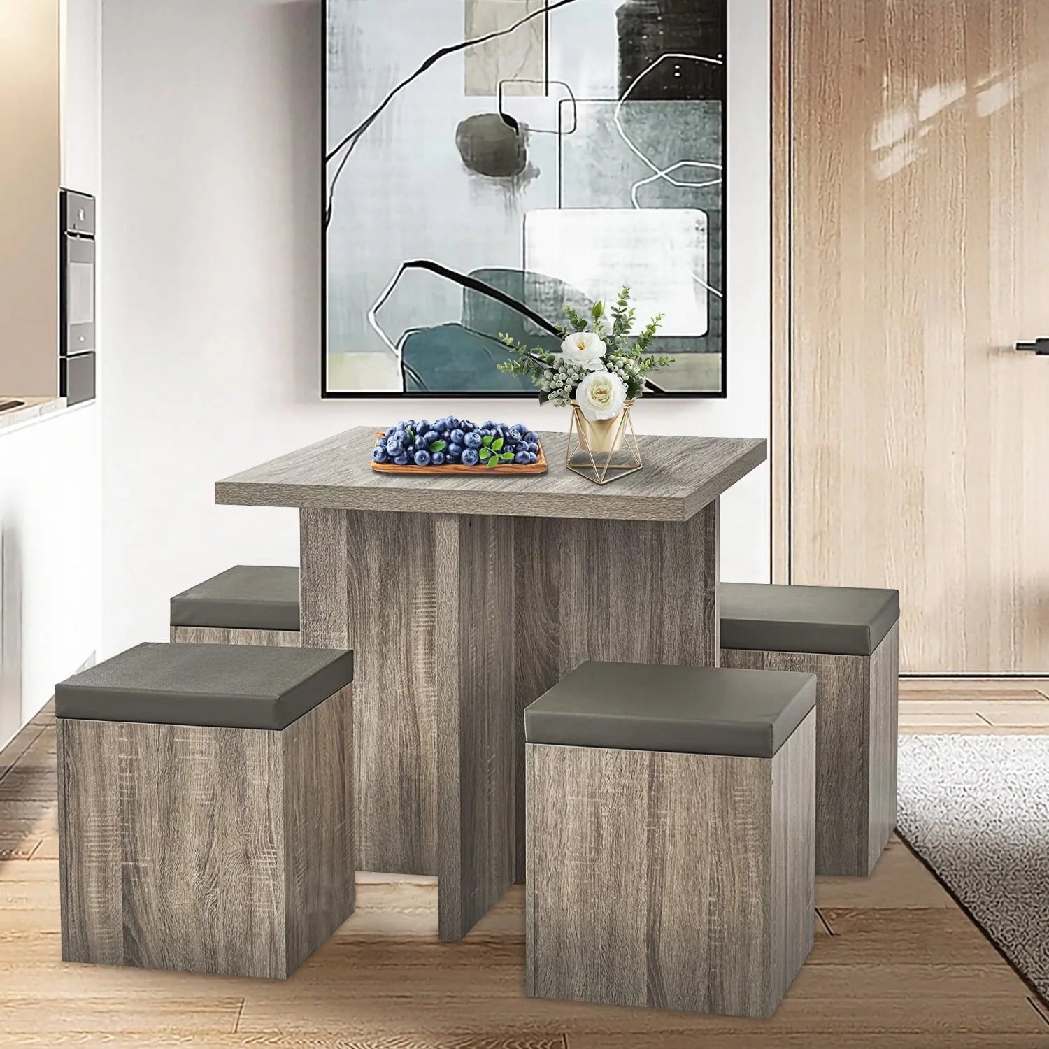 SUGIFT 5-Piece Dexter Dining Set with Storage Ottoman, Taupe - Image 5