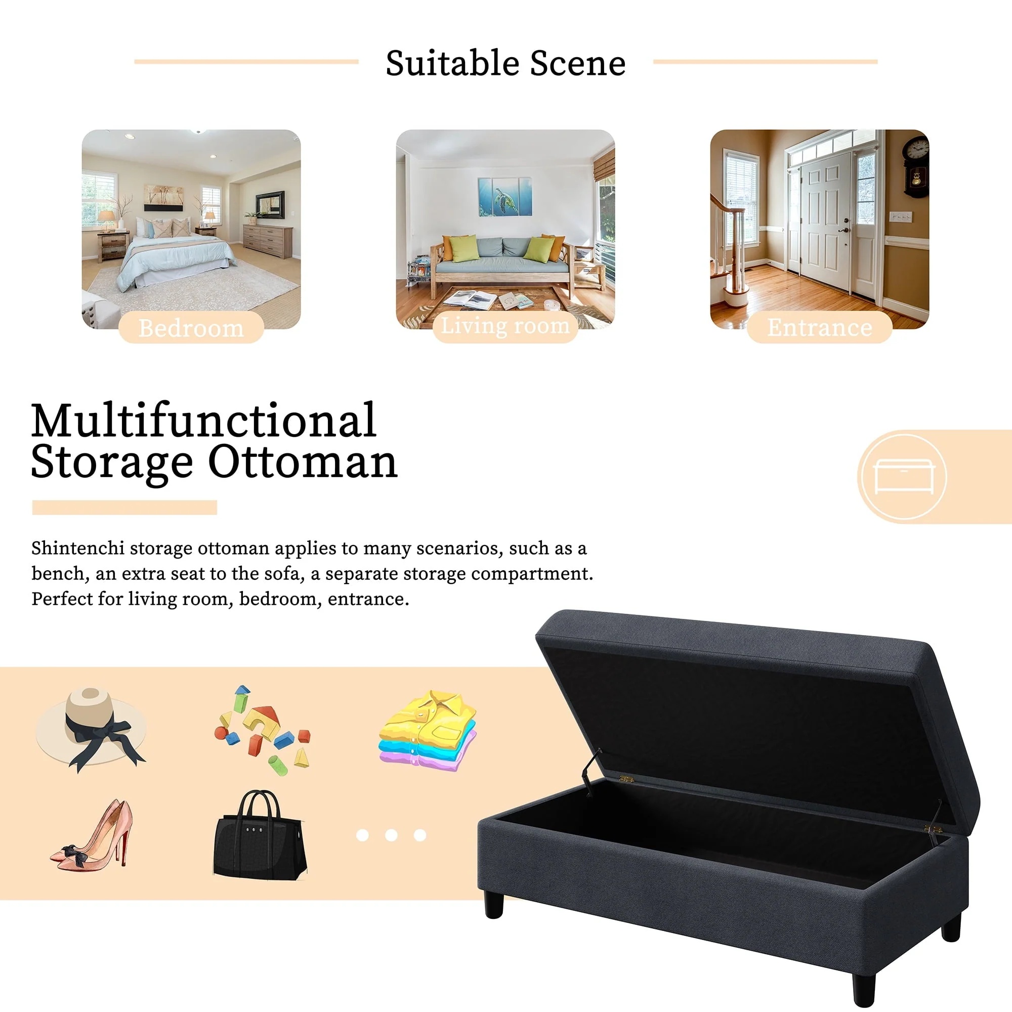 Sobaniilo Soft Couches Set, Convertible Sectional Sofa with Storage Ottoman, Fabric Couches Set for Living Room, Dark Grey - Image 3