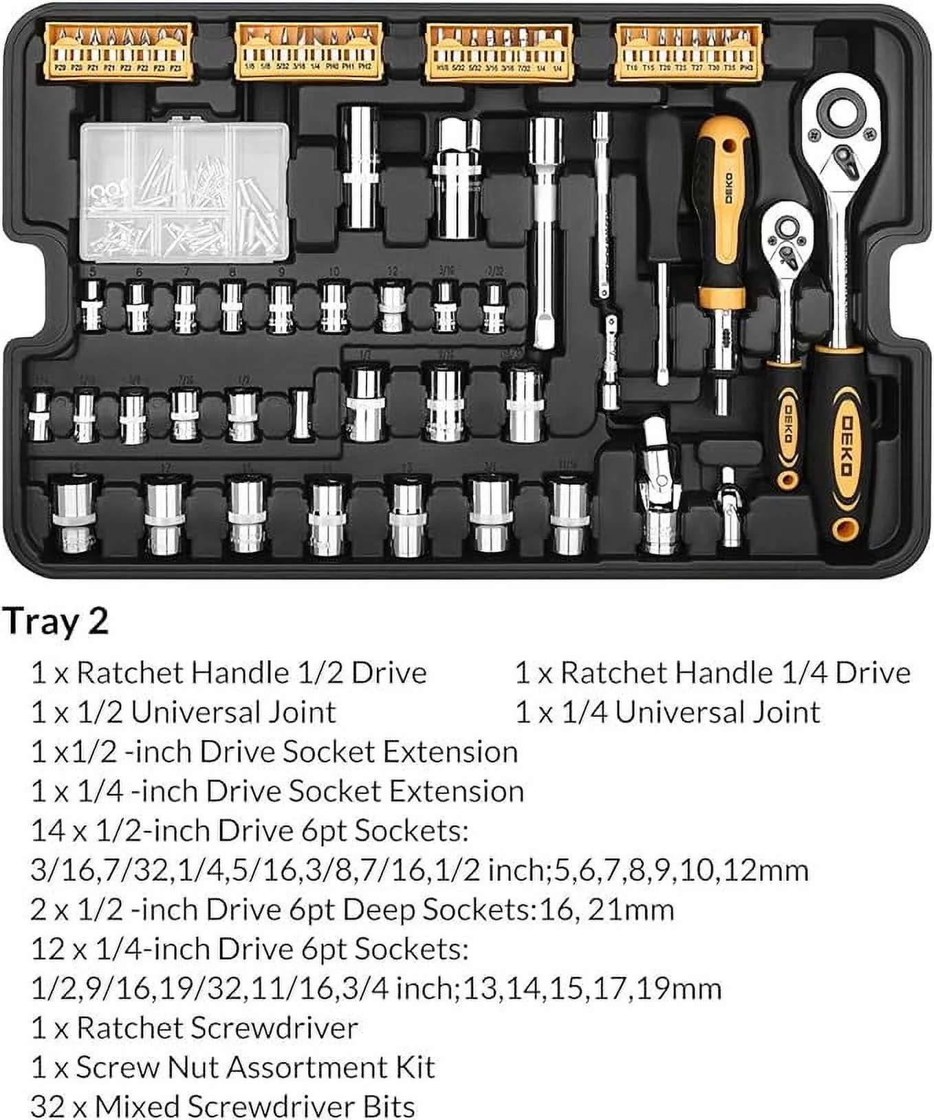 DEKOPRO 258 Piece Tool Kit with Rolling Tool Box Socket Wrench Hand Tool Set Mechanic Case Trolley Portable - Image 7