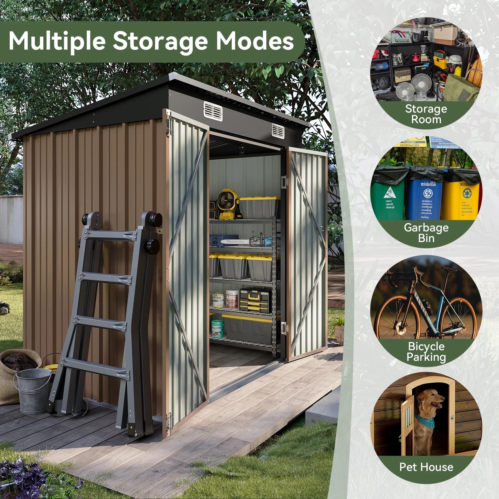 Aoxun 6' x 4' Storage Shed Lean to Storage Shed, Outdoor Metal Wall Side Storage Sheds, Outdoor Storage Cabinet for Patio, Garden, Lawn (Brown) - Image 38