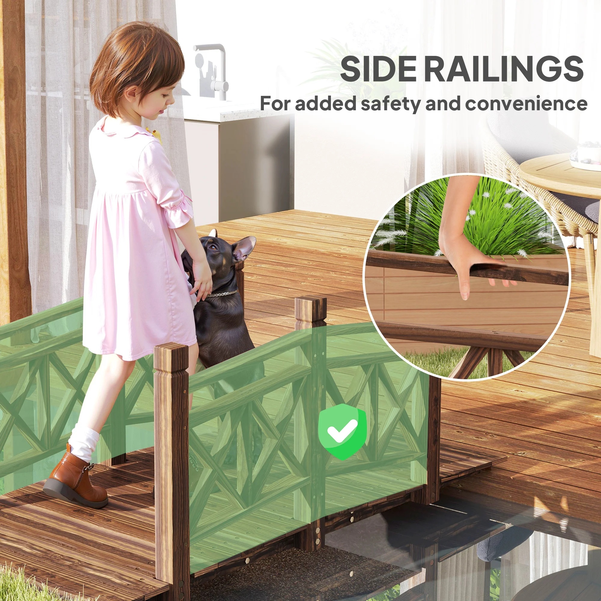 4.7ft Garden Bridge Arc Wood Footbridge Decorative Pond Bridge - Image 7