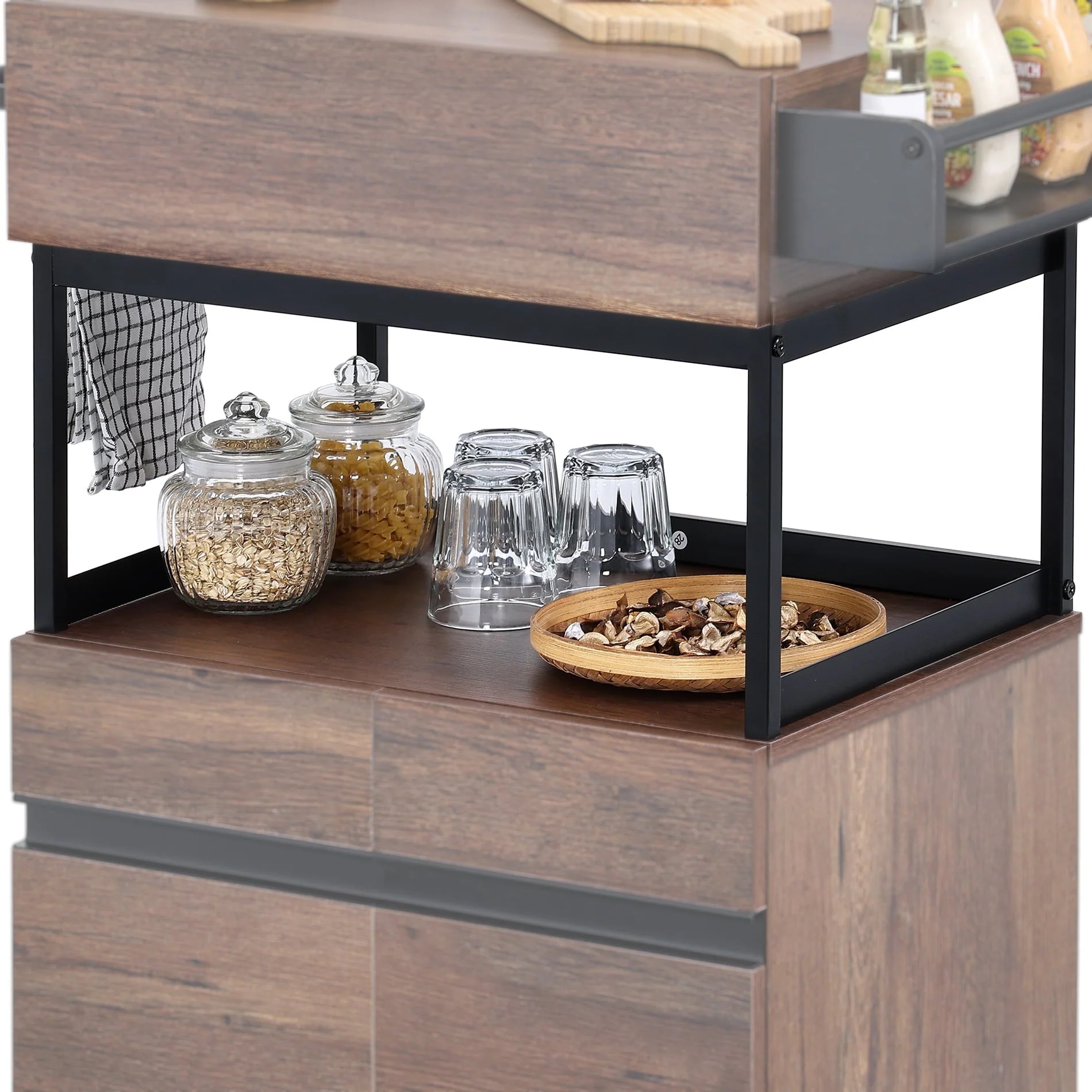 WAMPAT Rolling Kitchen Island with Storage Cabinet,Trolley Cart with Open Shelf for Home Kitchen - Image 4