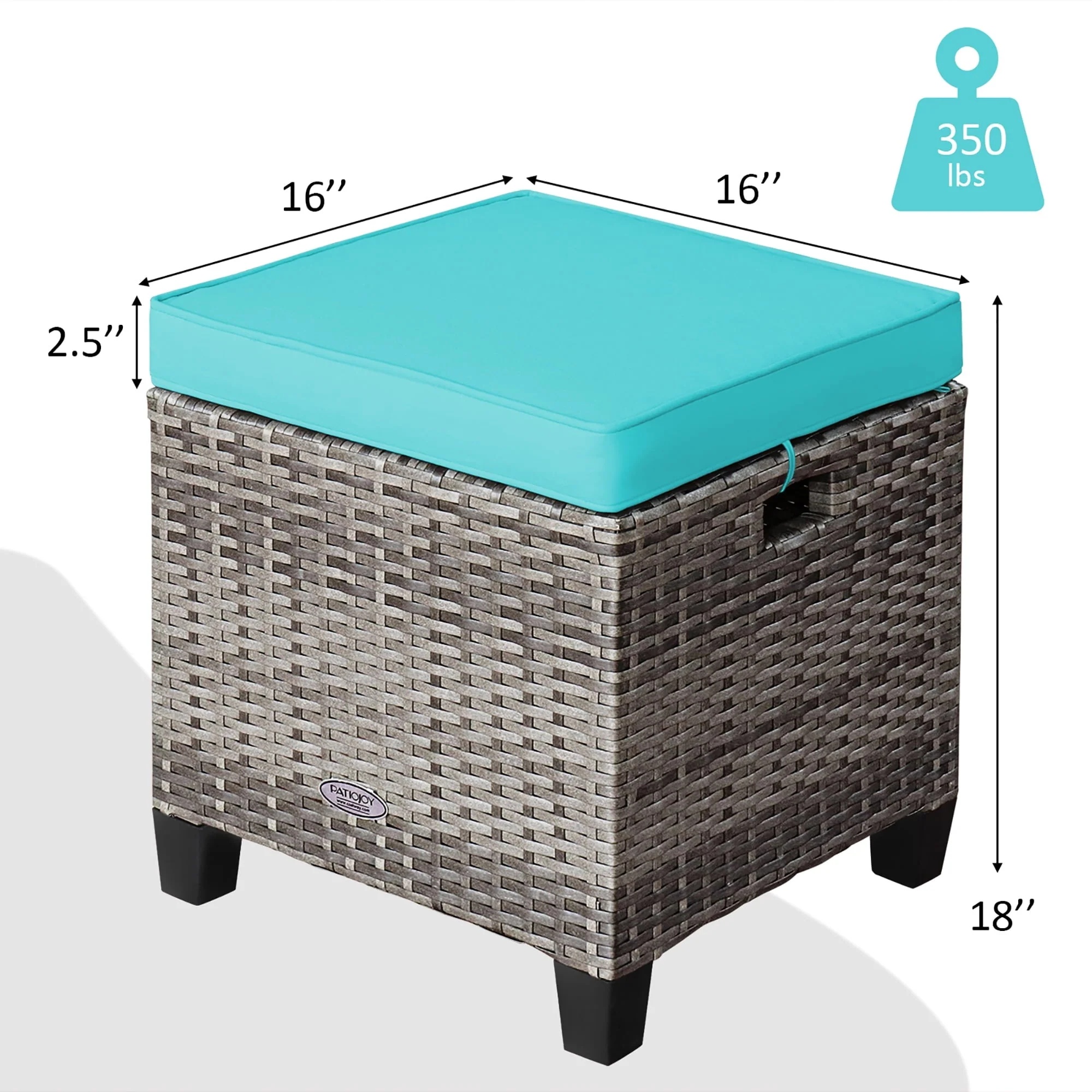 Costway 2PCS Patio Rattan Cushioned Ottoman Seat Foot Rest TableTurquoise - Image 7