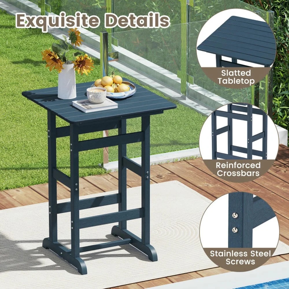 GVN Outdoor Eating Tables,Patio Table,30 Inch Square Bar Table Dining Table with Slatted Tabletop for Poolside-Navy - Image 2
