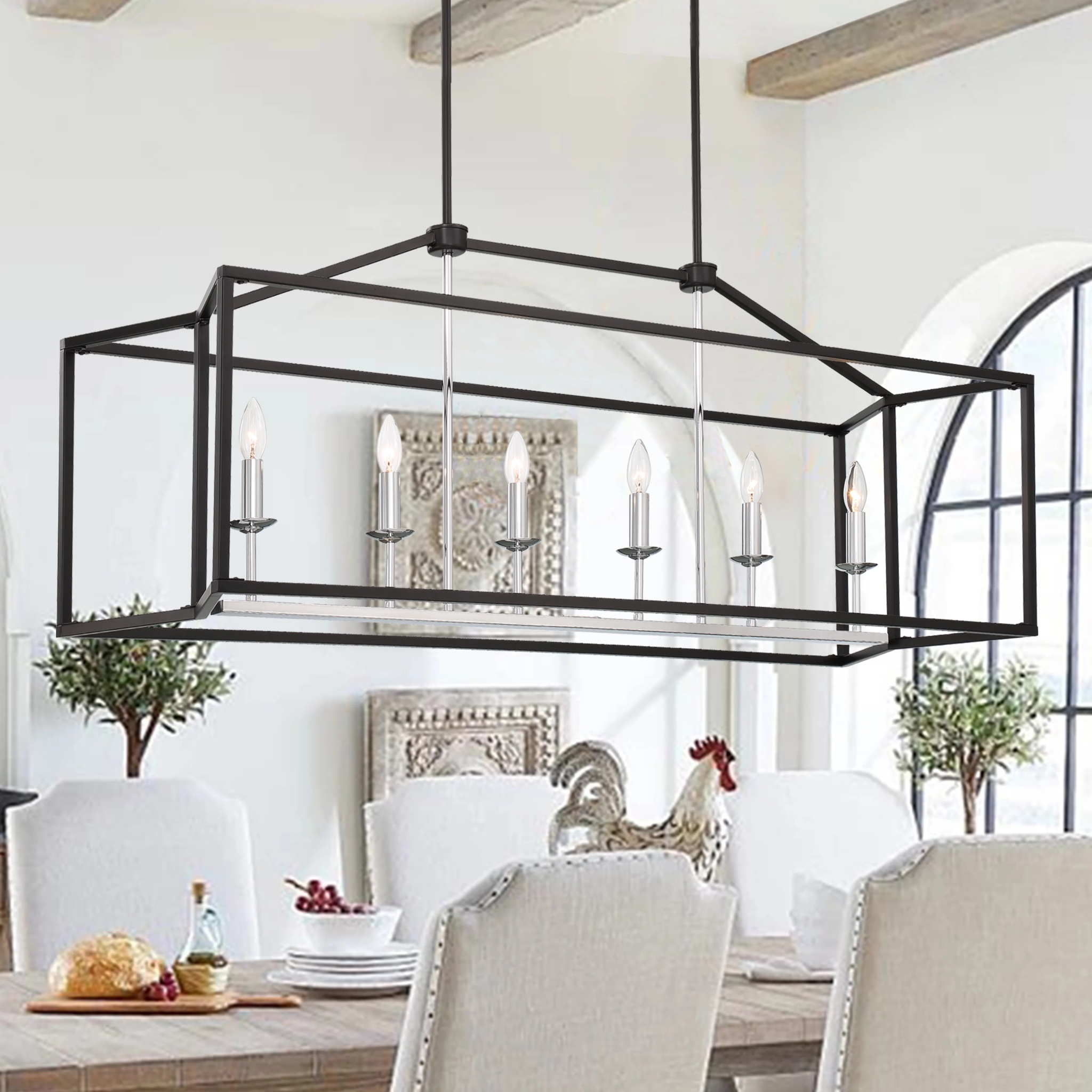 Vanity Art 6 Lights Kitchen Island Linear Pendant Chandelier | Modern Hanging Lighting Farmhouse Light Fixtures for Over Dining Table Kitchen Living Room 15056-BK-CH - Image 8