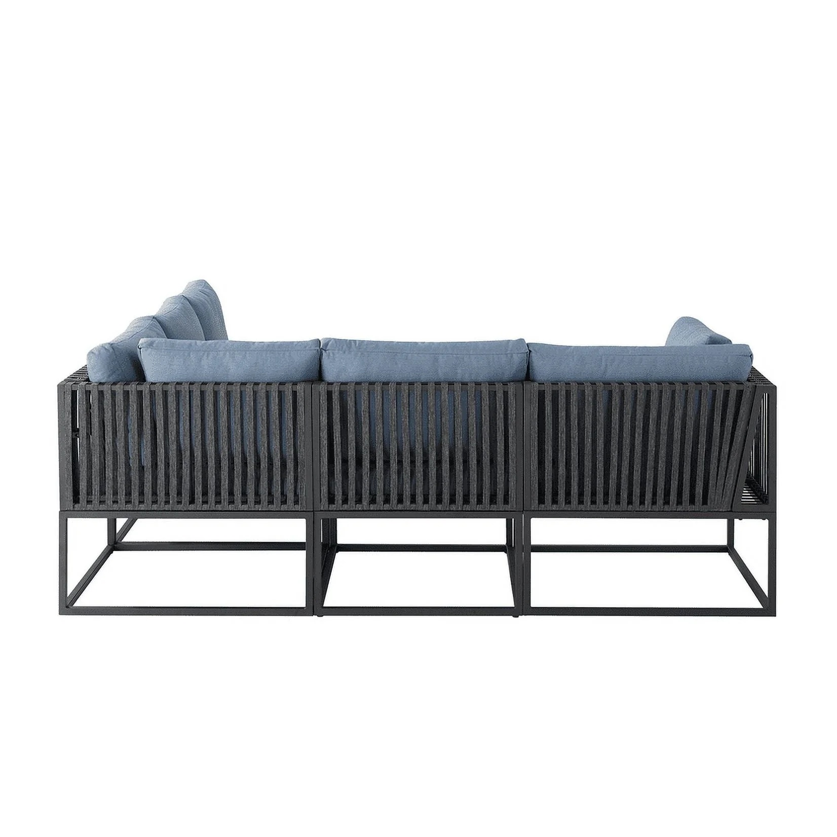 Manor Park 5 Pc Outdoor Patio Sectional Set, Blue/Black Metal Cushion - Image 8