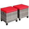 Costway 2PCS Patio Rattan Cushioned Ottoman Seat Foot Rest TableTurquoise - Image 6