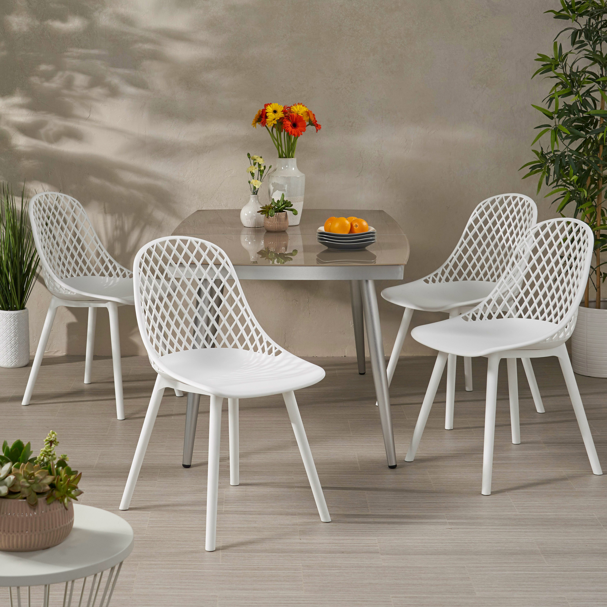 Noble House Lily Plastic Patio Dining Side Chair in White (Set of 4) - Image 2