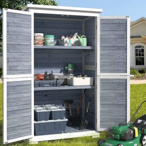 Aiho 63.2" Outdoor Storage Cabinet with Double Lockable Doors and 3 Removable Shelves - Gray