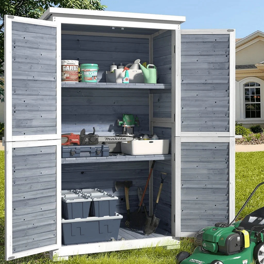 Aiho 63.2" Outdoor Storage Cabinet with Double Lockable Doors and 3 Removable Shelves - Gray