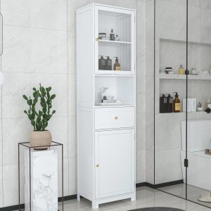 Ktaxon Large Bathroom Tall Storage Cabinet Organizer, Freestanding Line Tower Pantry Cabinet with Adjustable Shelves and 2 Cupboards for Kitchen Living Room Bedroom Office, 18"x13"x71", White