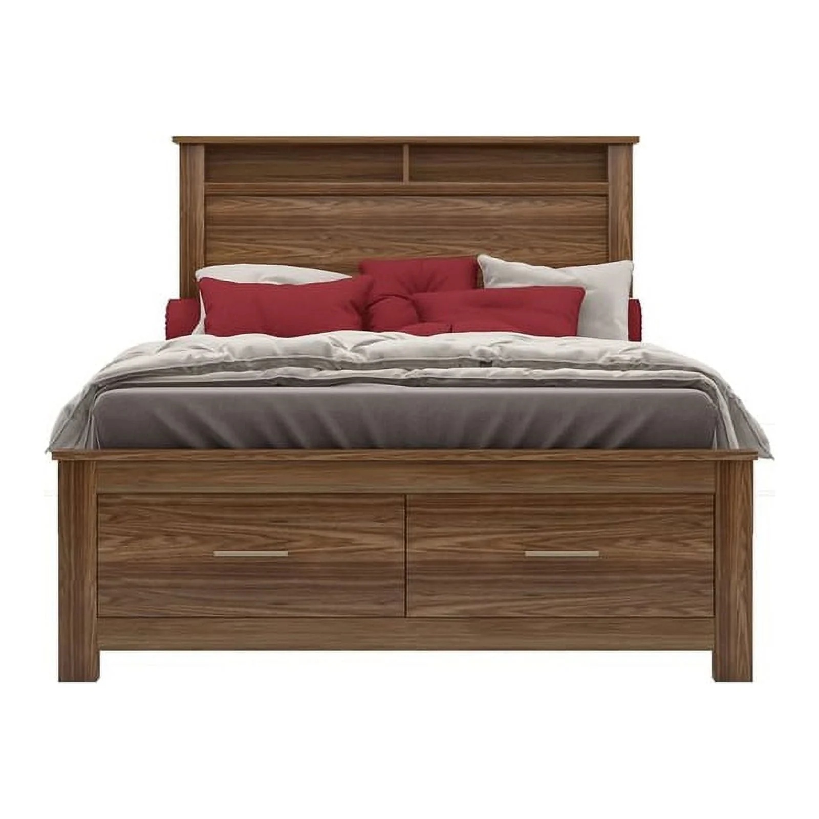 Bowery Hill Modern Design Wood Queen Bed with 2 Drawer Storage and Headboard in Oak - Image 3