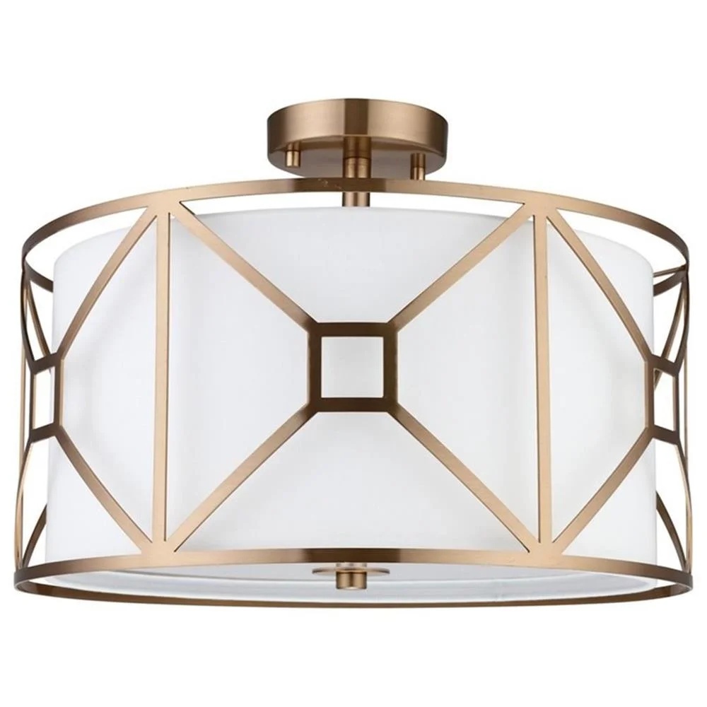 Woodbridge Lighting Regan 17" 3-Light Steel & Fabric Semi-Flush in Satin Nickel - Image 5