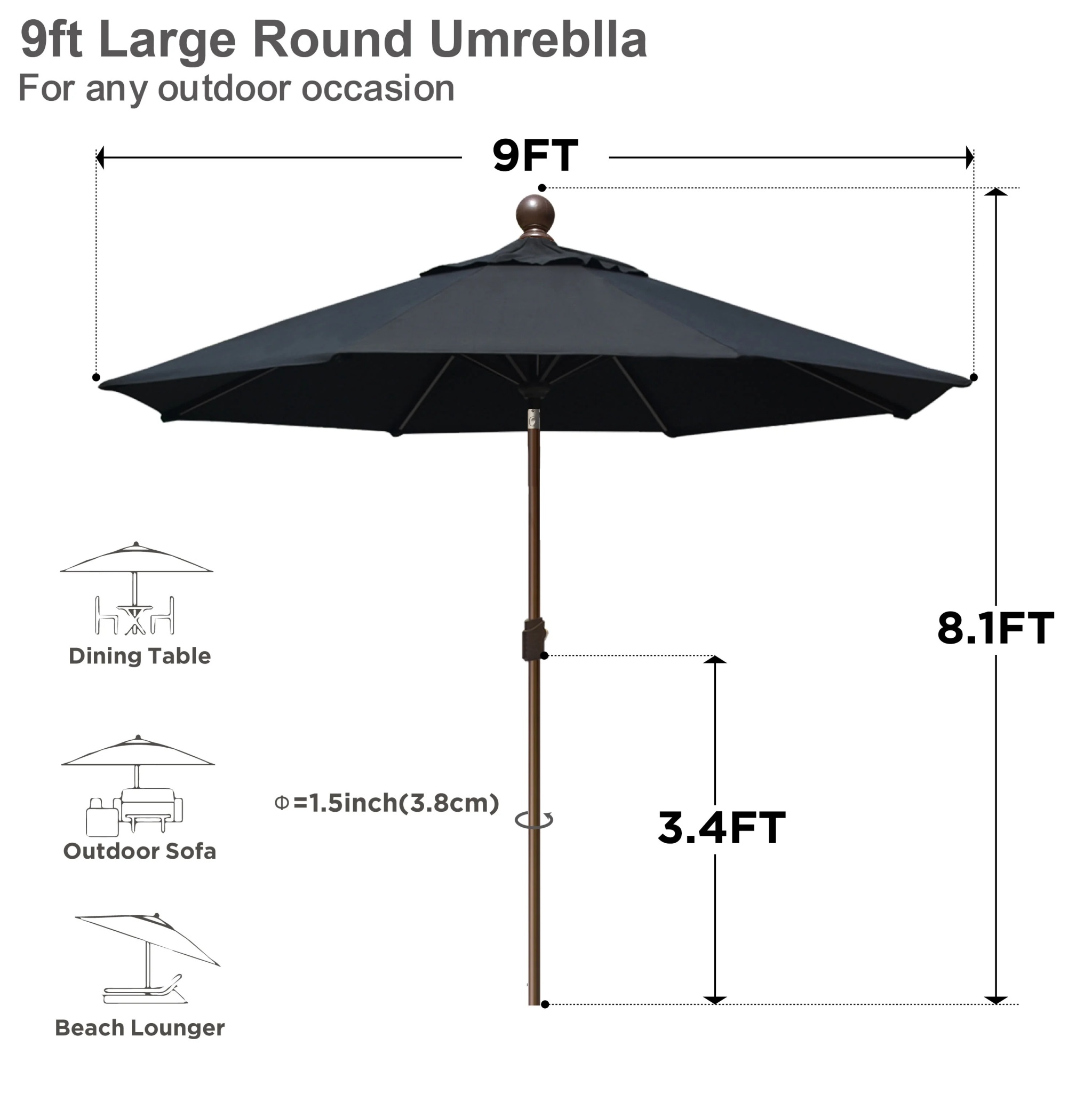 EliteShade 9Ft Market Umbrella Patio Outdoor Table Umbrella-Teal- - Image 18