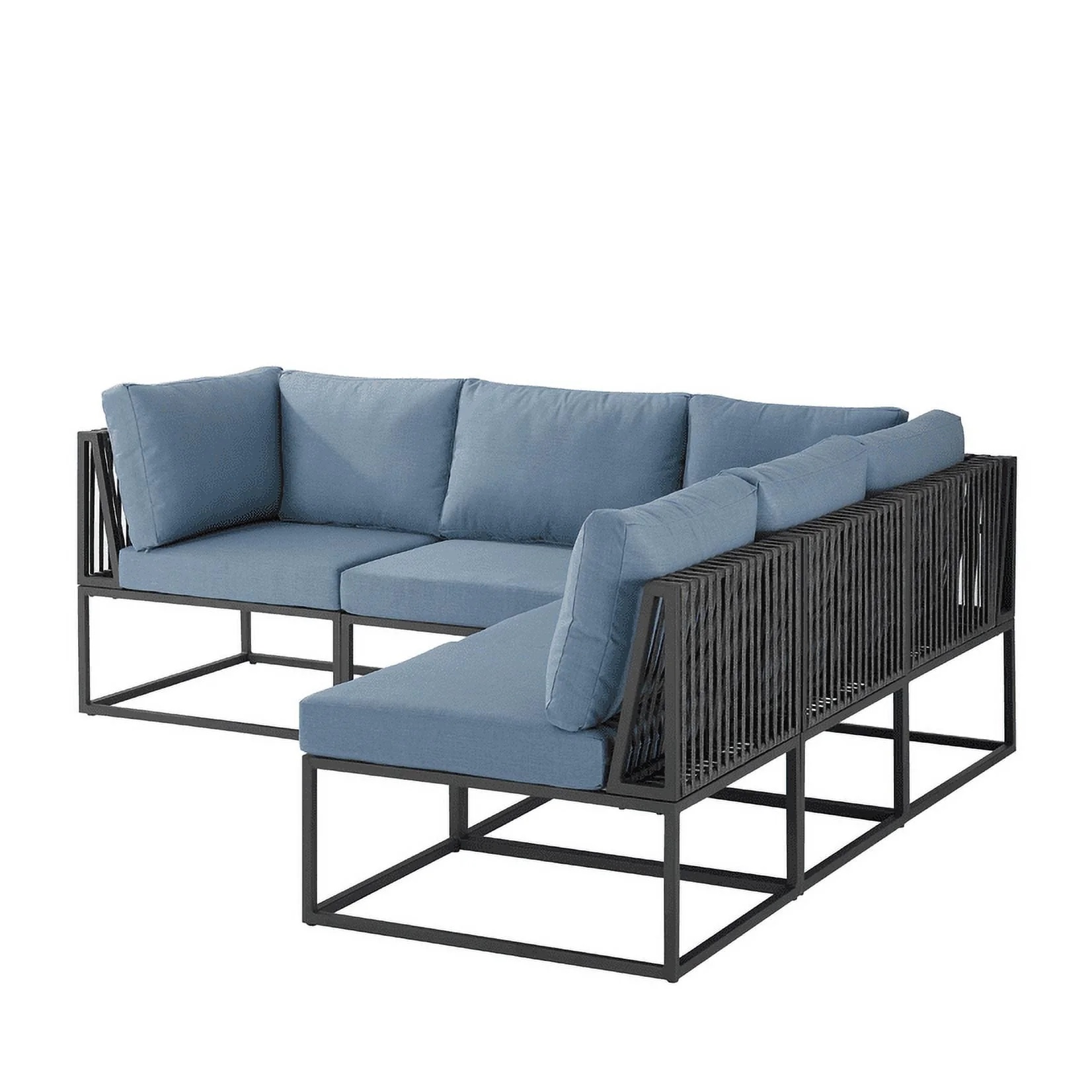 Manor Park 5 Pc Outdoor Patio Sectional Set, Blue/Black Metal Cushion - Image 3