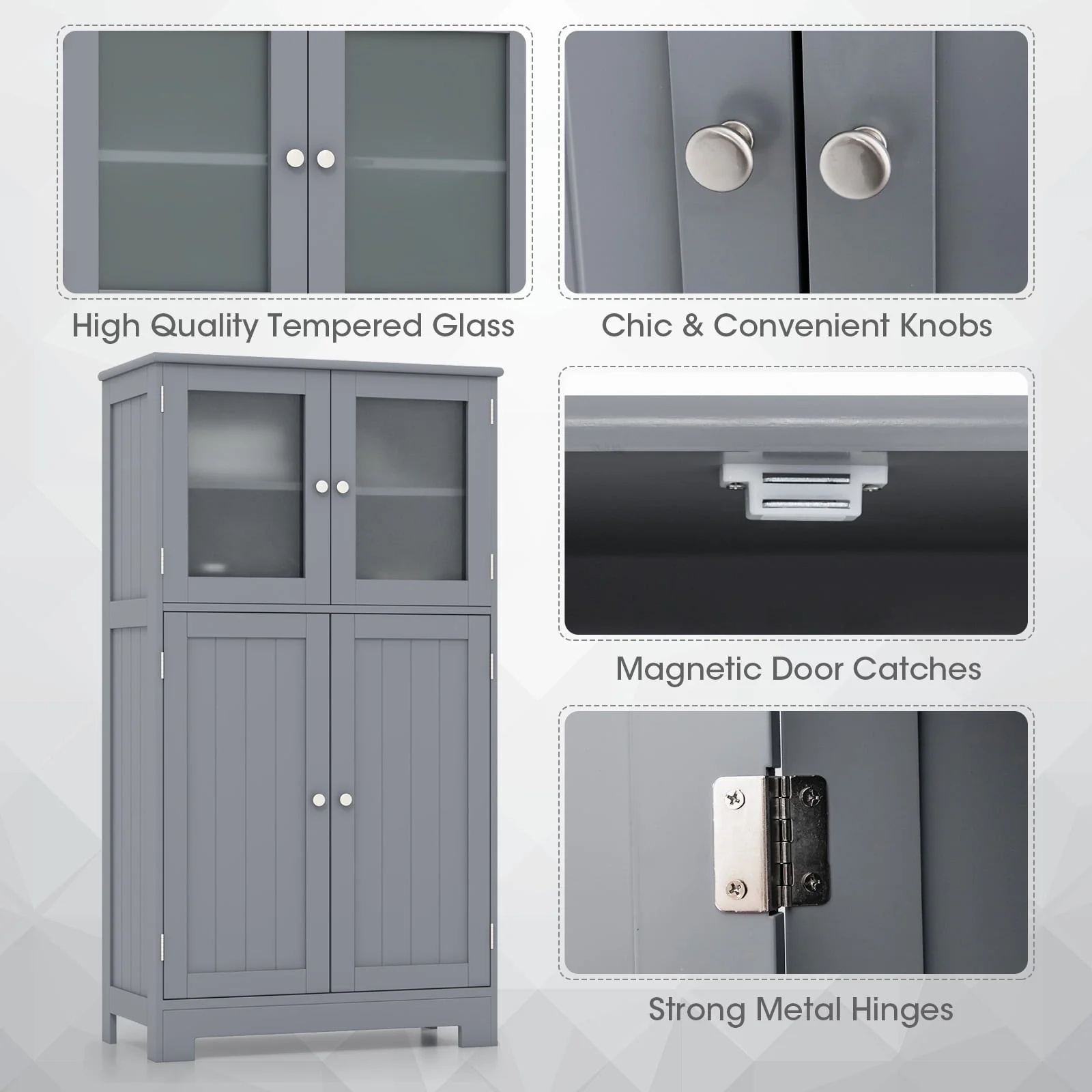 Topbuy Bathroom Storage Cabinet Freestanding Storage Cabinet w/ 4 Doors Wooden Kitchen Cupboard w/ Adjustable Shelf - Image 8