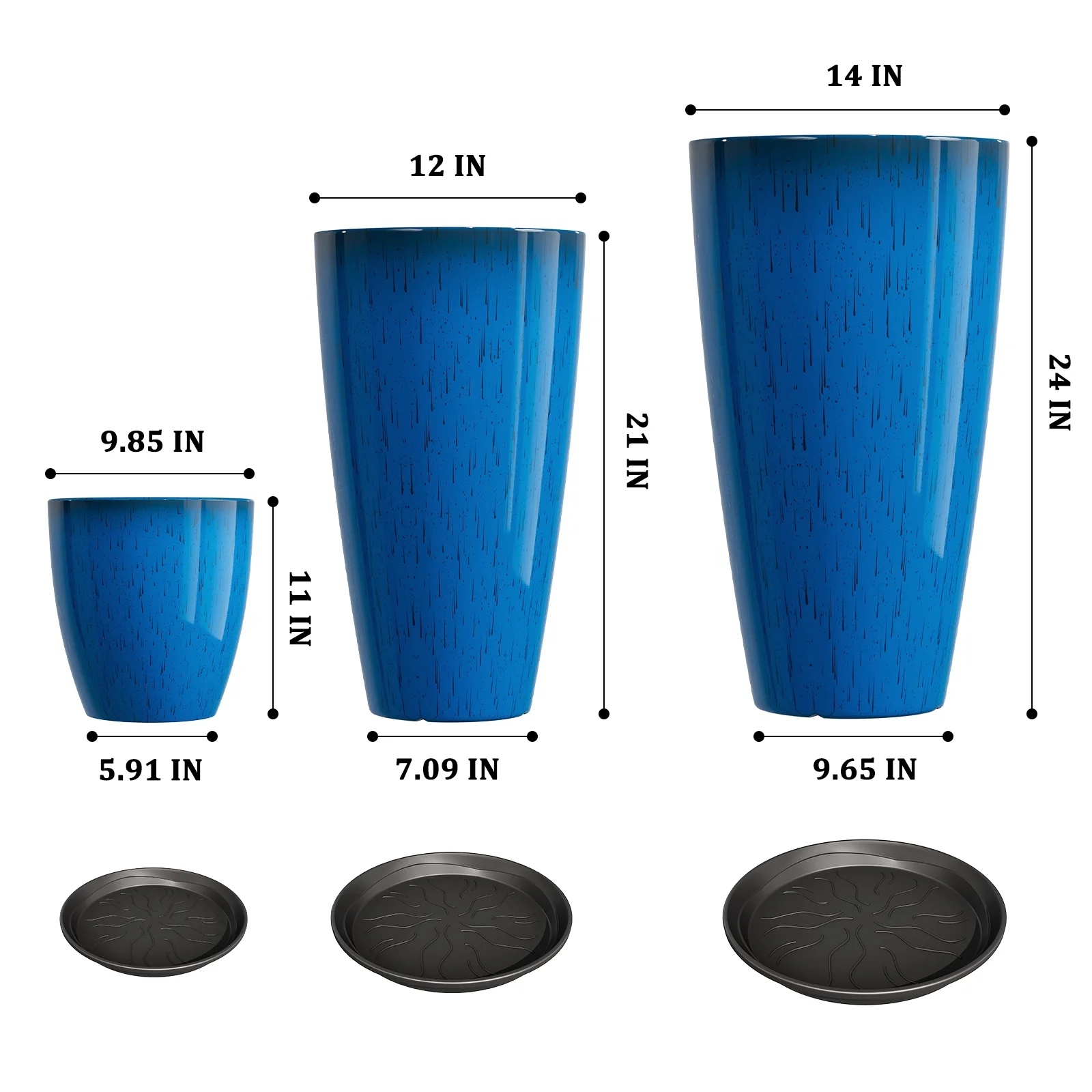 24,21,10 inch Large Planter for Indoor & Outdoor Plants, Set of 3, Sturdy Plant Flower Pots Modern Decor for Front Porch Patio,Blue - Image 2