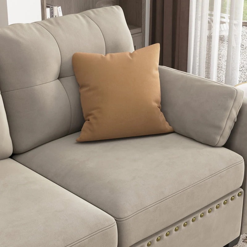 HONBAY Modern Velvet Sofas Set with Storage Ottoman Sectional Sofa in Peal Grey - Image 4
