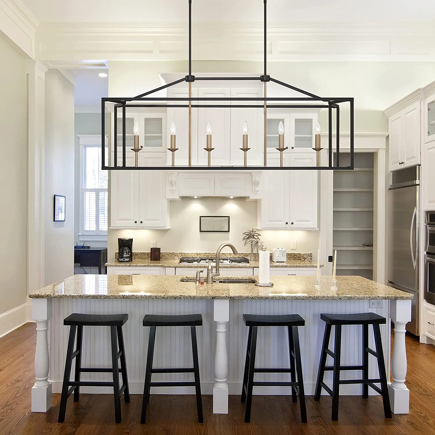 Vanity Art 6 Lights Kitchen Island Linear Pendant Chandelier | Modern Hanging Lighting Farmhouse Light Fixtures for Over Dining Table Kitchen Living Room 15056-BK-CH - Image 13