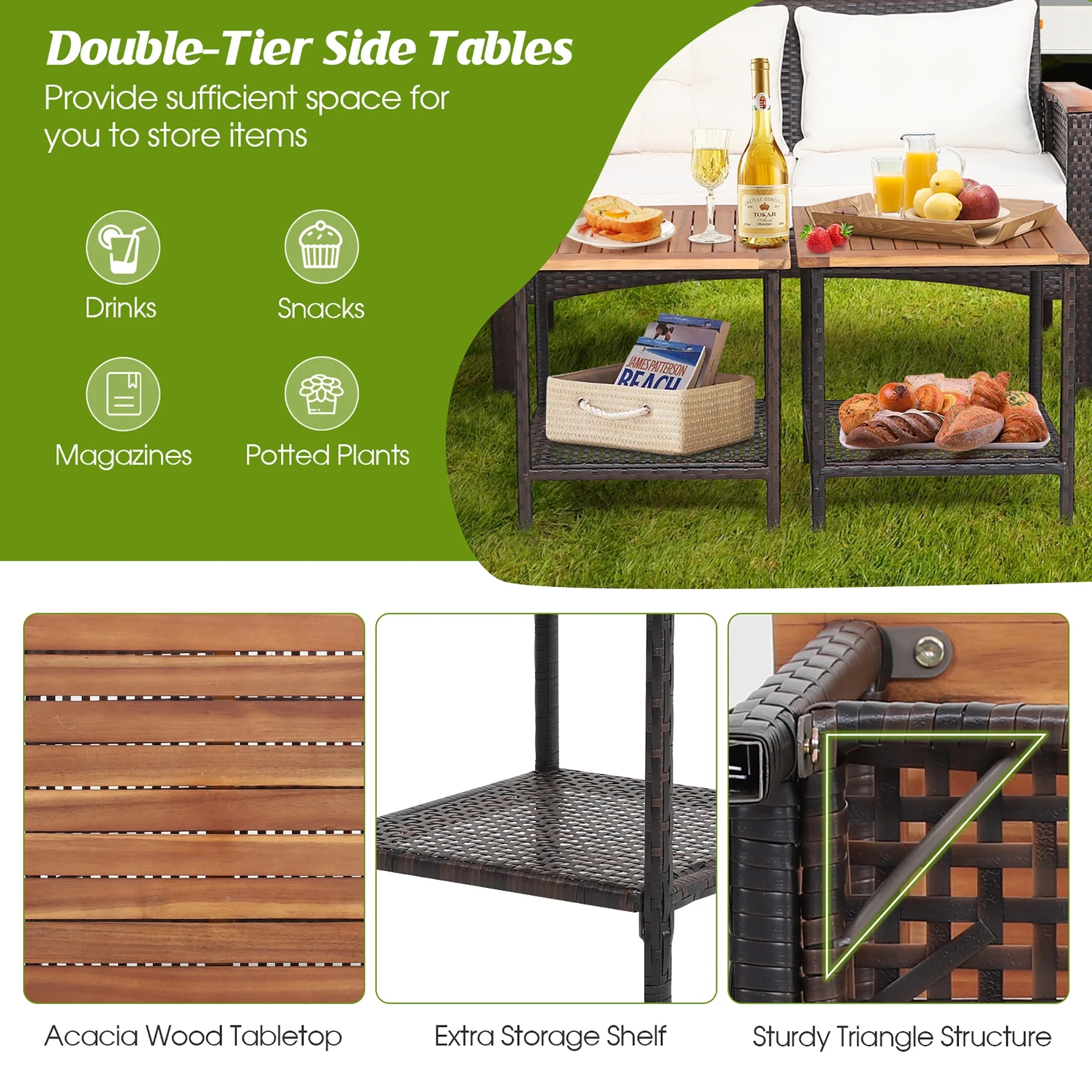 Gymax 7PCS Patio Rattan Sofa Set Outdoor Wicker Conversation Set w/ Coffee Tables - Image 6