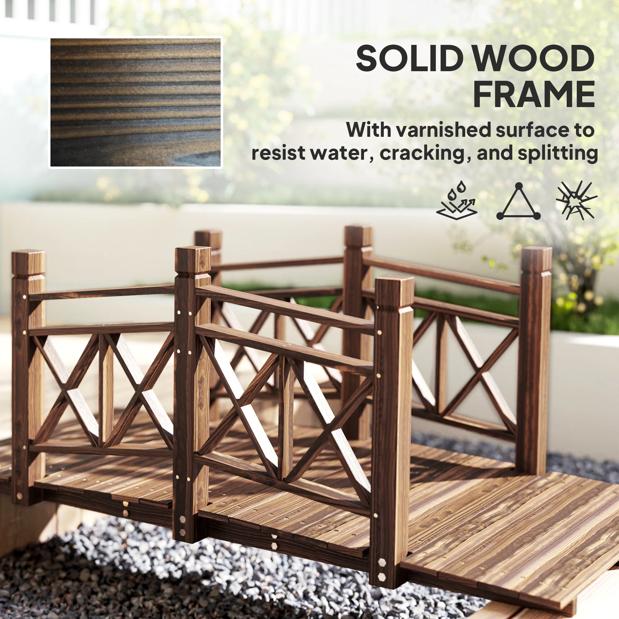 4.7ft Garden Bridge Arc Wood Footbridge Decorative Pond Bridge - Image 4