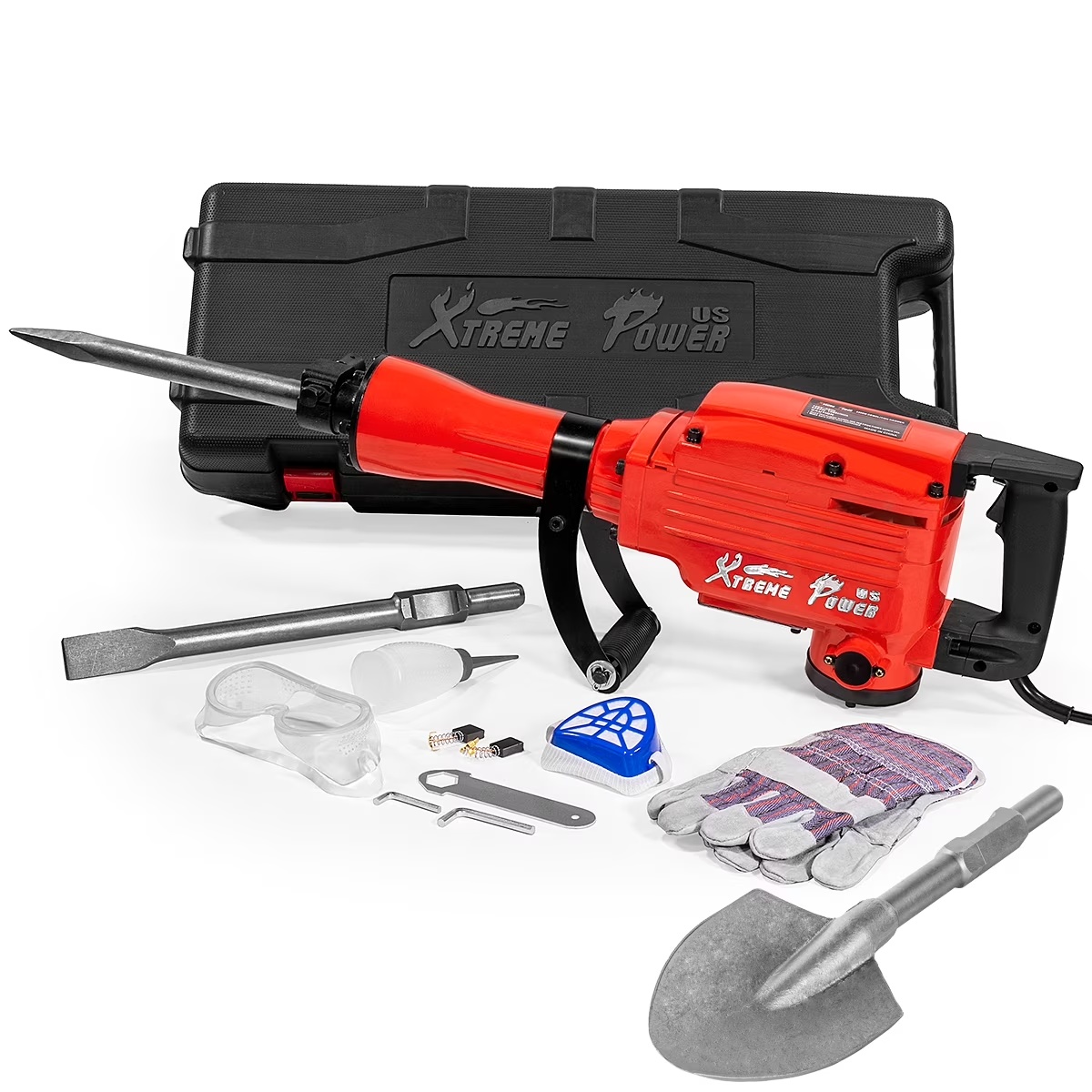 XtremepowerUS Demolition Jack Hammer Heavy Duty, 2200W Electric Jackhammer With Scraping Chisel, 1800BPM Power Drill Concrete Breaker Bar Point & Chisel Bits Chisel Set, Red - Image 3