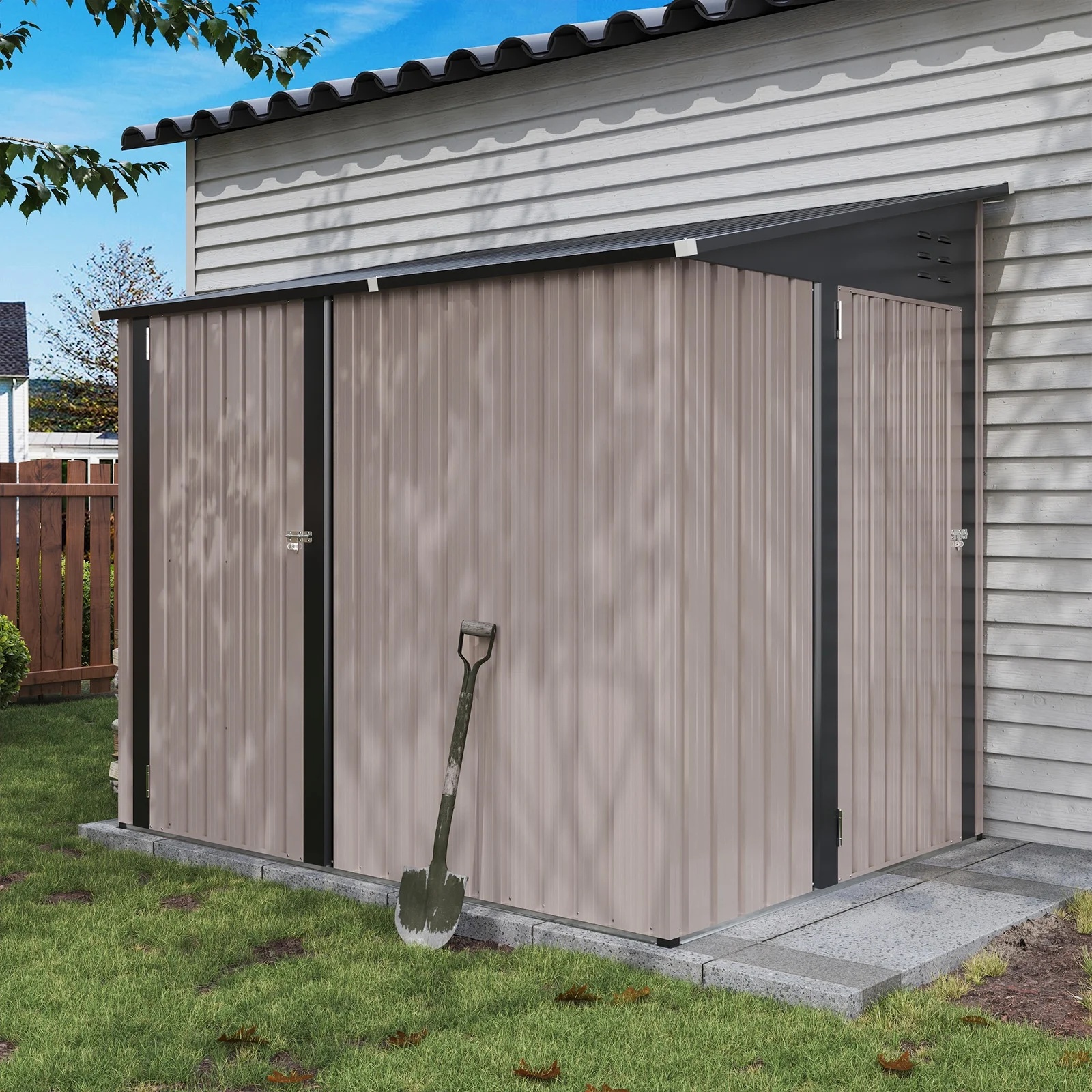 Aoxun 6' x 4' Storage Shed Lean to Storage Shed, Outdoor Metal Wall Side Storage Sheds, Outdoor Storage Cabinet for Patio, Garden, Lawn (Brown) - Image 21