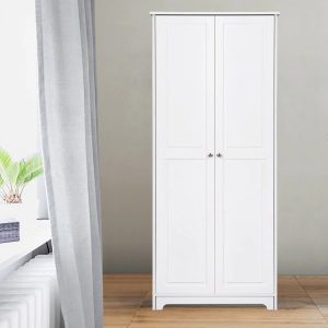 Canddidliike 2-Door Wood 72" Tall Storage Utility Floor Cabinet with 5 Shelves for Kitchen Pantry, White