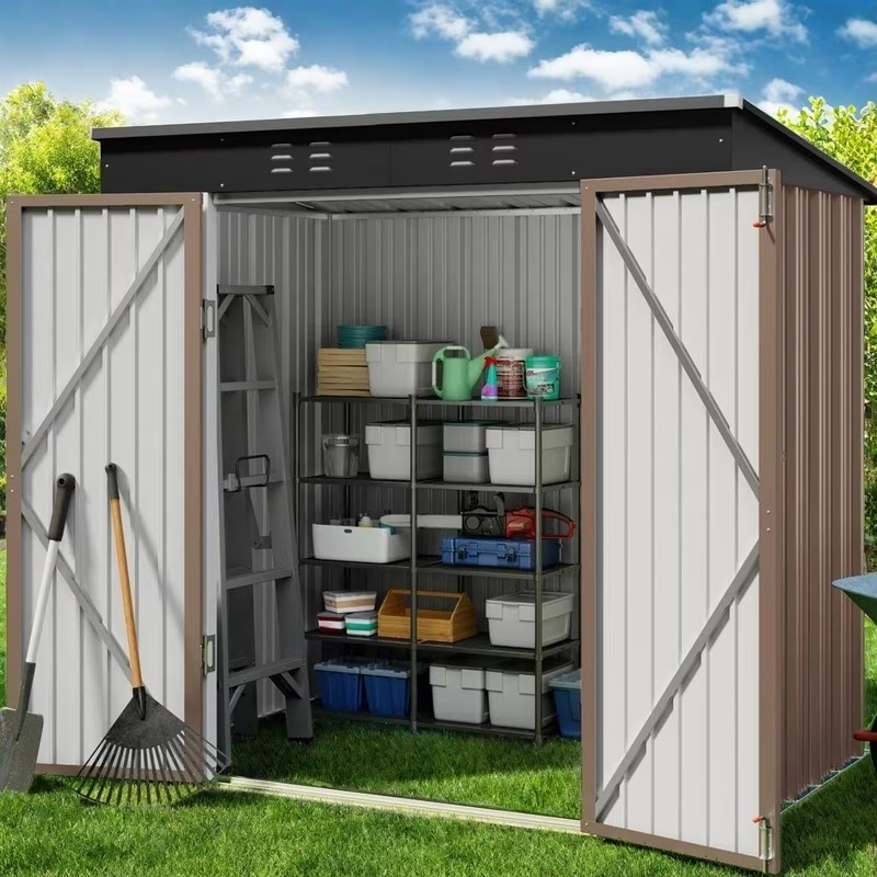 Lofka 6x4 FT Outdoor Storage Shed , Metal Garden Sheds & Outdoor Storage with Lockable Door for Backyard, Patio, Lawn, Brown