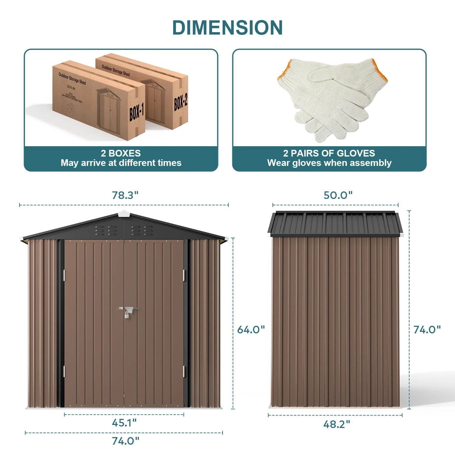 Lofka 6 x 4 FT Outdoor Shed for Storage, Metal Garden Shed with Double Lockable Doors, Brown - Image 4