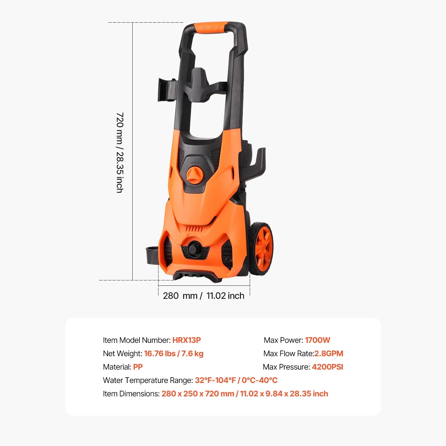 VEVOR Electric Pressure Washer, 4200 PSI Max 2.8 GPM Power Washer with 20 ft Hose, 4 Quick-Connect Nozzles and Foam Cannon, Suitable for Cars, Fences, Driveways, Patios - Image 7