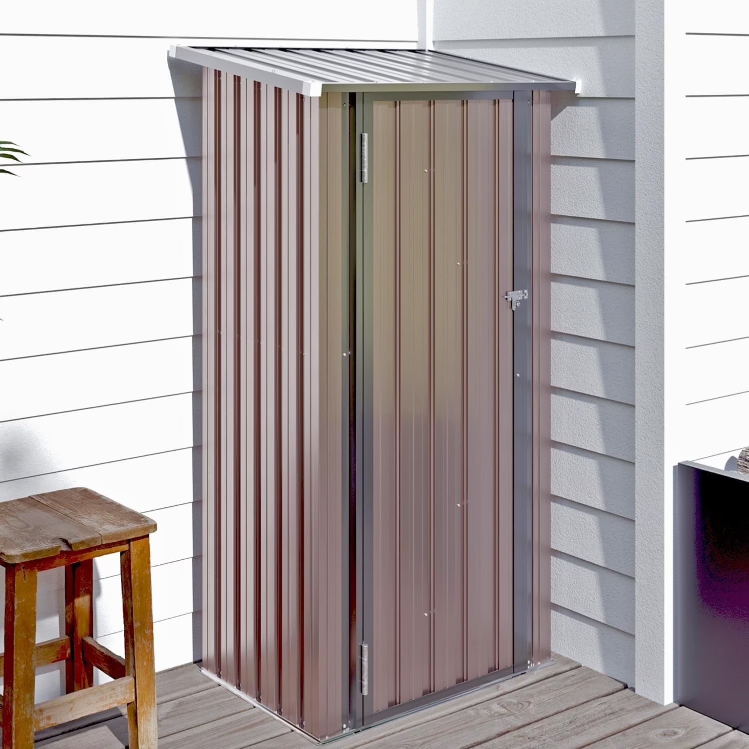 Aoxun 6' x 4' Storage Shed Lean to Storage Shed, Outdoor Metal Wall Side Storage Sheds, Outdoor Storage Cabinet for Patio, Garden, Lawn (Brown) - Image 7