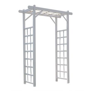 DYUKFG Elmwood Arbor 57"x84" White PVC Outdoor Garden Arch with Lattice Trellis -?Weather-Resistant, Easy Assembly, Ideal for Climbing Plants, Weddings & Backyard Decor