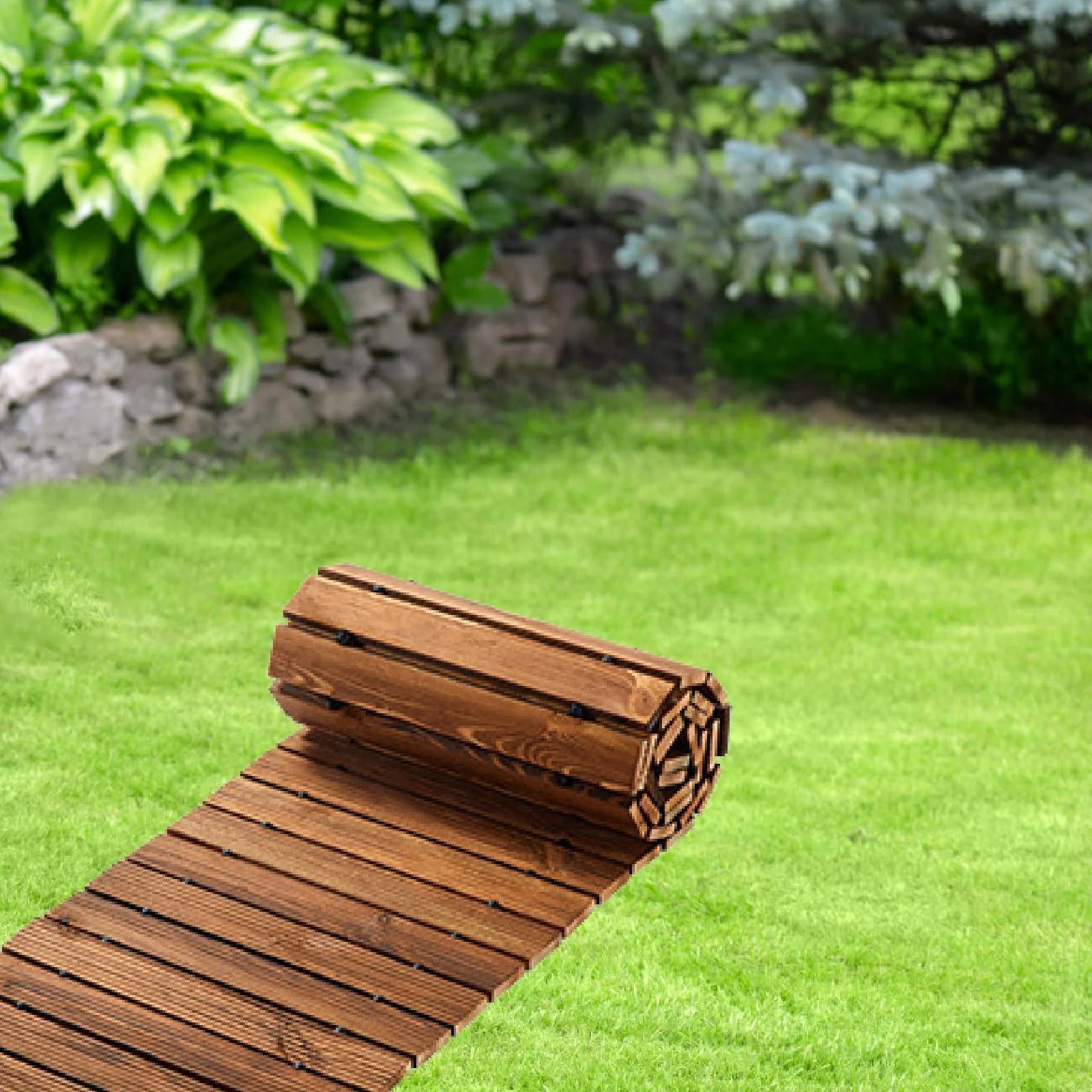 Miulika Wooden Garden Pathway Boardwalk Path Non Slip Weather Resistant Decorative Roll Out Straight Walkway for Beach Outside Garden Length 8.01Ft - Image 7