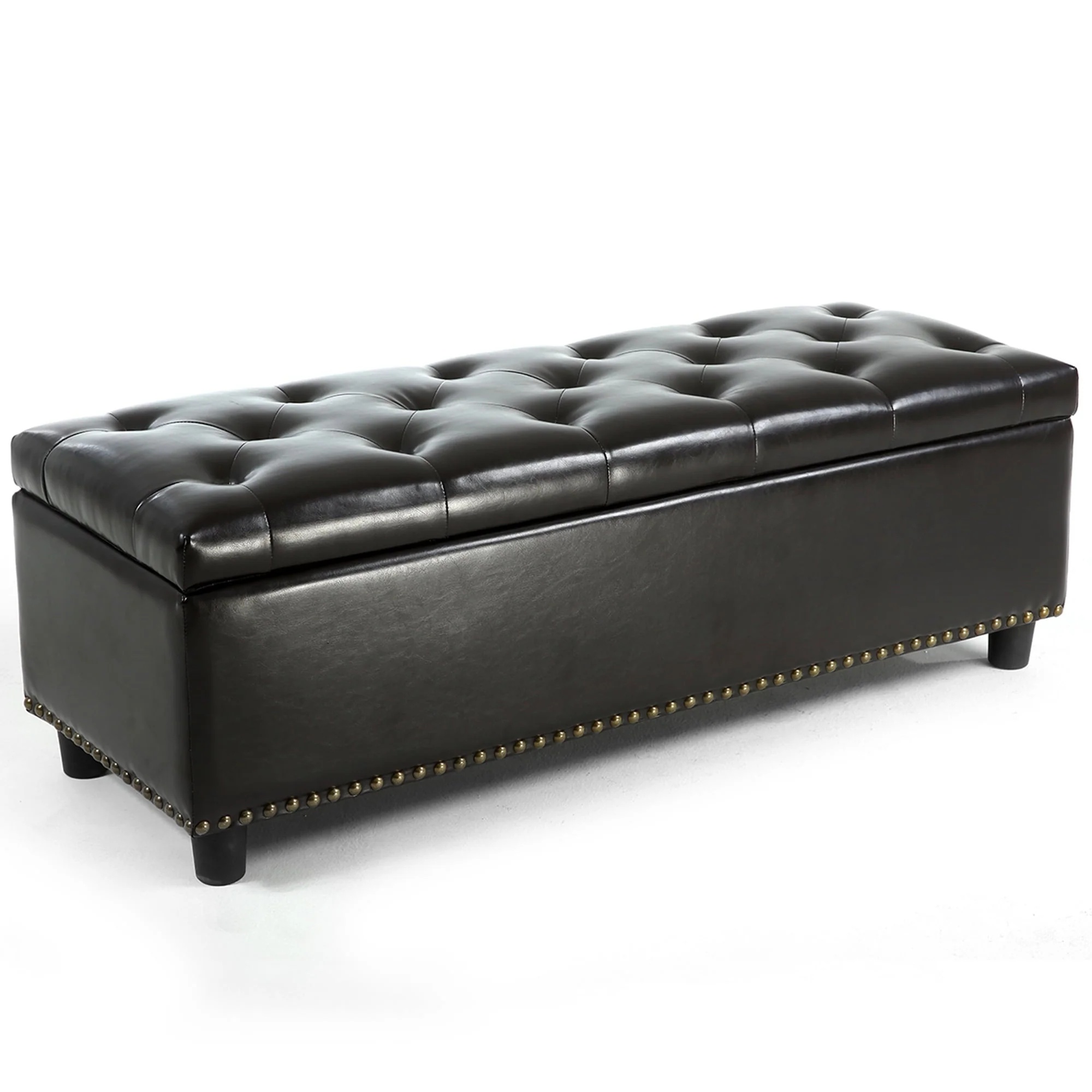 BELLEZE Button-Tufted Storage Ottoman Bench - Brentwood (Dark Brown) - Image 11
