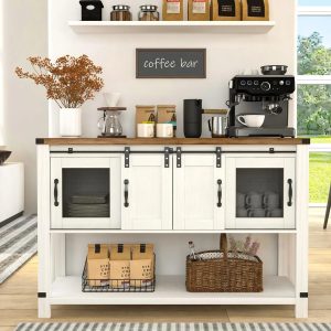 Catrimown 47" Sideboard Buffet Cabinet with Storage, Farmhouse Coffee Bar Cabinet for Living Room Entryway, White
